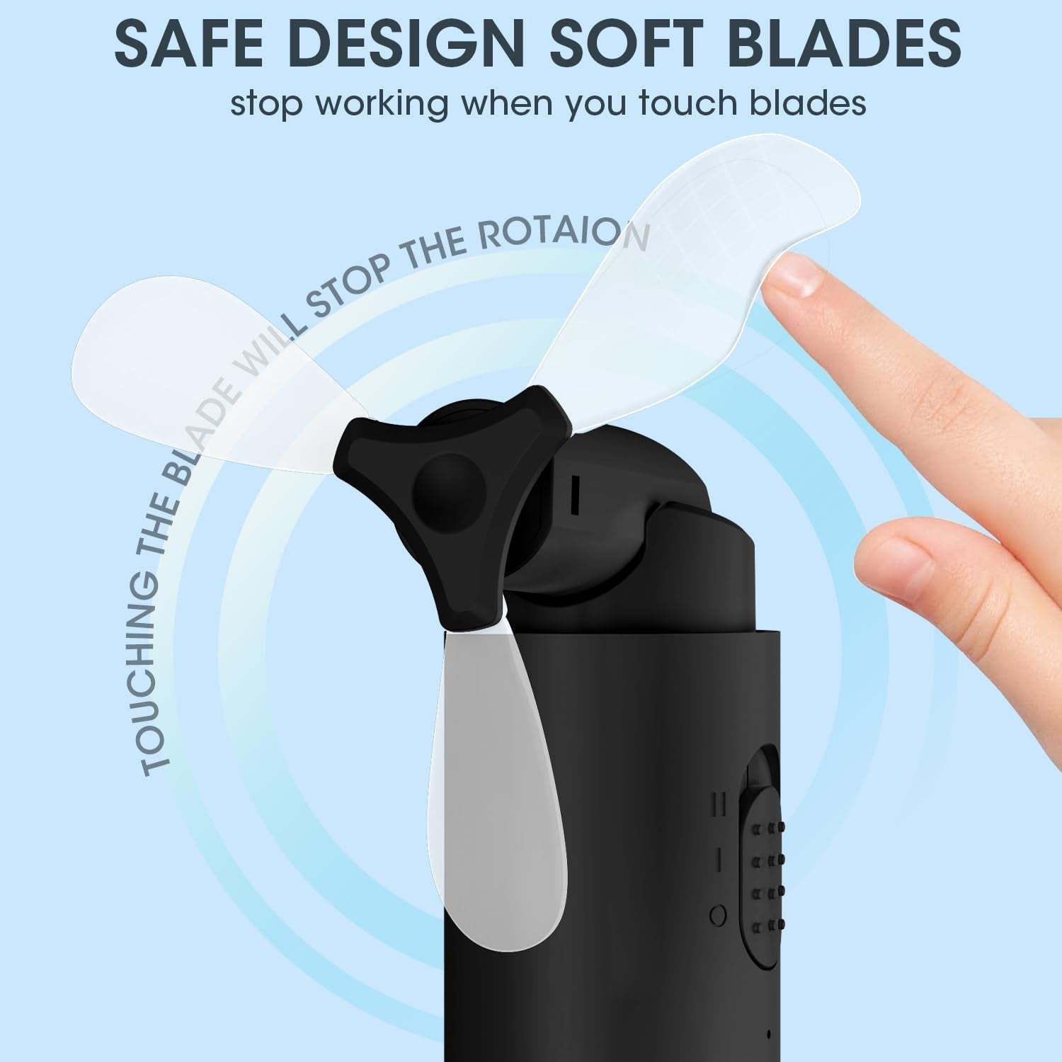 Handheld Fan Rechargeable, Mini Portable Fan Small Hand Fan, 3000Mah Battery Operated 22Hrs+ Makeup Eyelash Fan Personal Fan Gifts for Women Girls Men Travel Indoor Outdoor (Black)