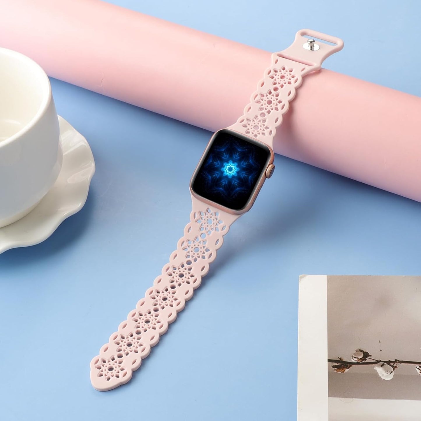Floral Silicone Bands Compatible with Apple Watch Bands 40Mm 41Mm 38Mm 42Mm 44Mm 45Mm 49Mm Women Hollow-Out Soft Sport Strap Replacement Wristband for Iwatch Series 9 Ultra 8 SE 7 6 5 4 3 2 1