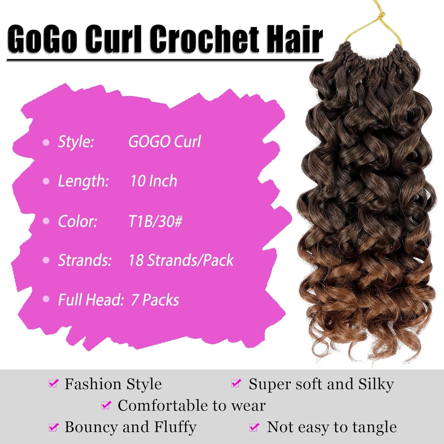 7 Packs Gogo Curl Crochet Hair 10 Inch Short Curly Crochet Hair for Women Beach Curl Water Wave Deep Twist Crochet Braids Synthetic Braiding Hair Extensions(10 Inch, T1B/30)