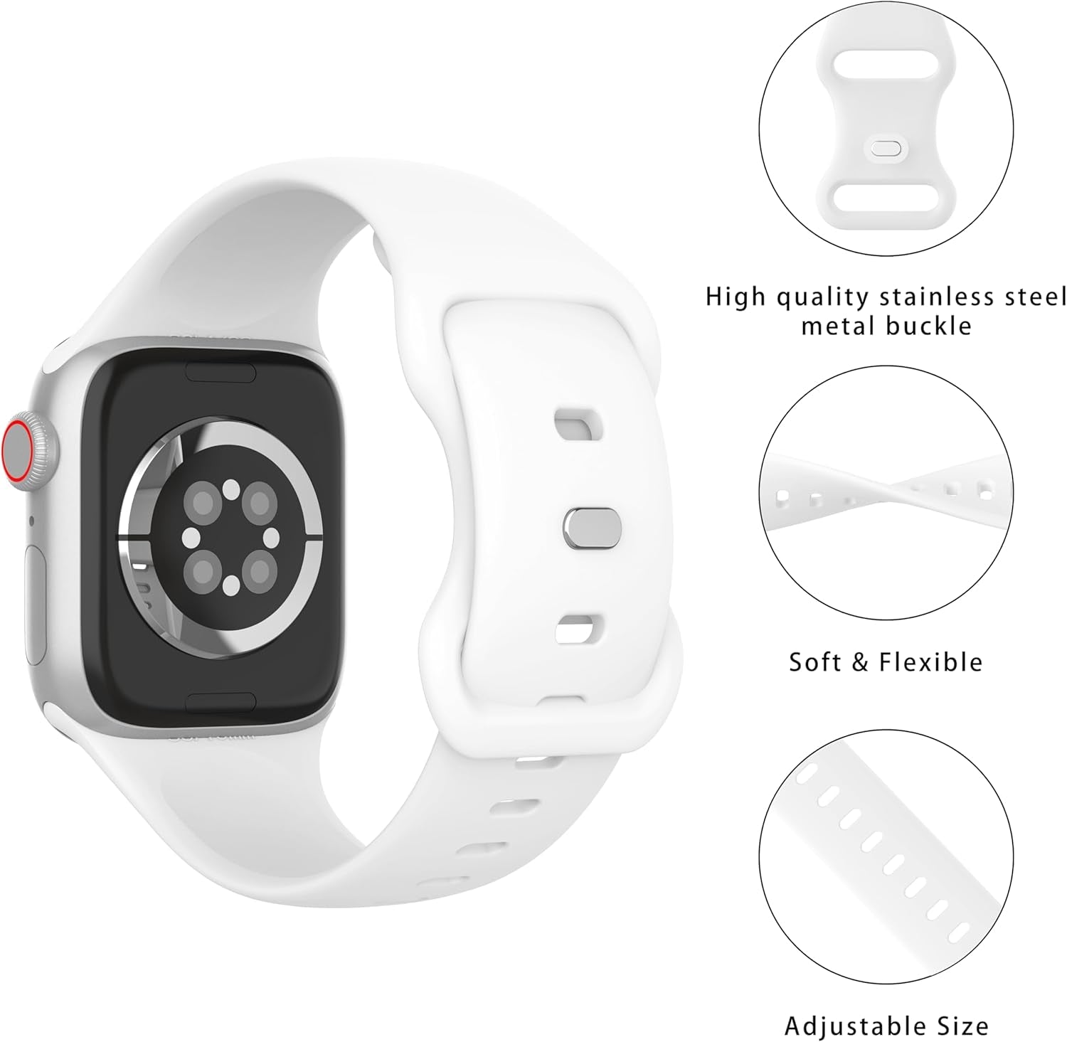 Sport Bands Compatible with Apple Watch Band 40Mm,41Mm 38Mm 42Mm 44Mm 45Mm 49Mm Women Men,Soft Silicone Strap for Iwatch Series Ultra 9 8 7 6 5 4 3 2 1 SE White