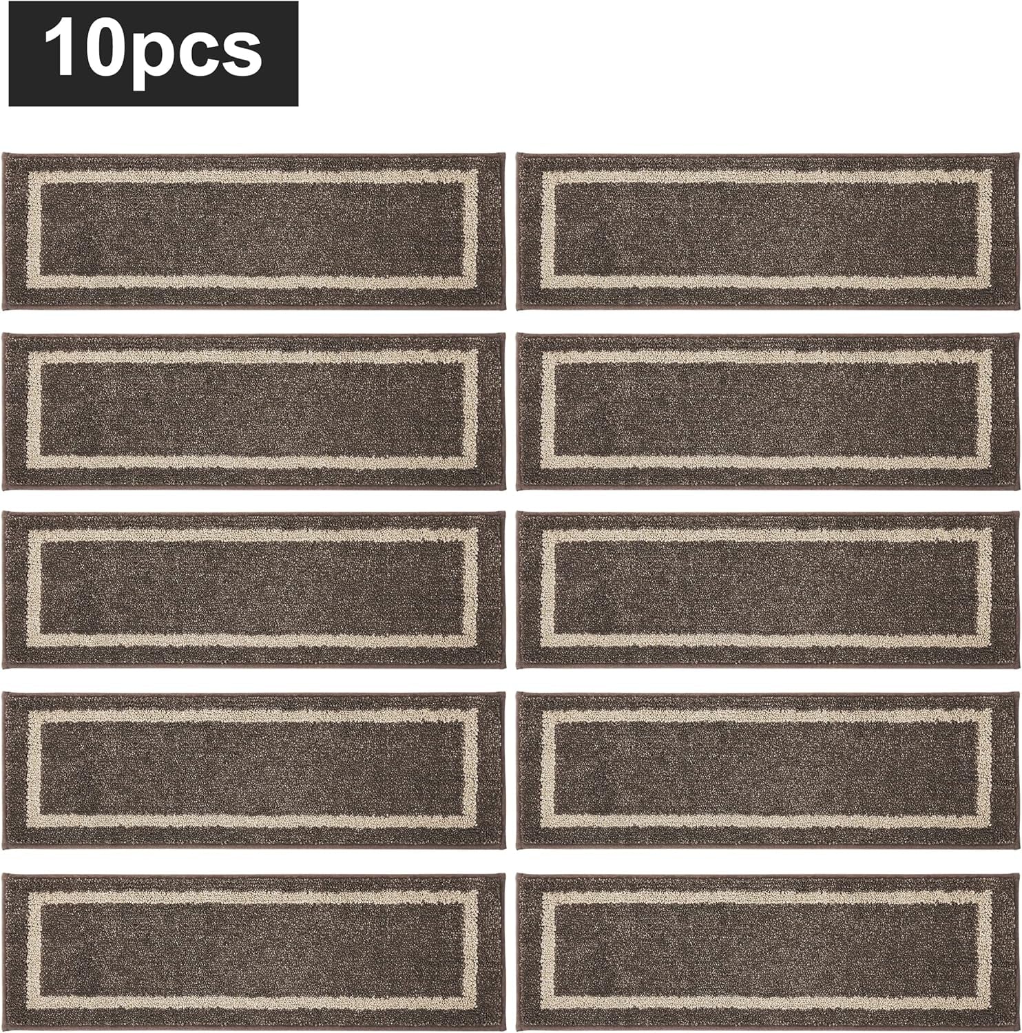 Soft Stair Treads Non-Slip Carpet Mat 28Inx9In Indoor Stair Runners for Wooden Steps,Stair Rugs for Kids and Dogs, 100% Polyester TPE Backing 10Pcs,Brown,Square