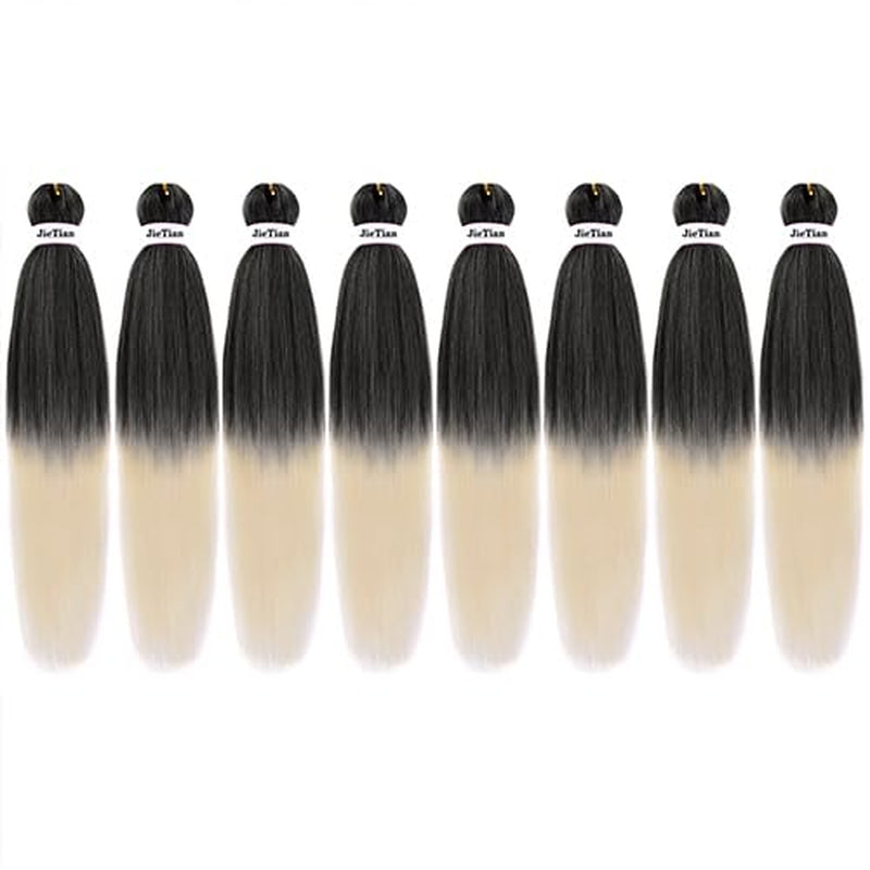 Pre Stretched Braiding Hair Ombre 22 Inch 8 Packs Synthetic Crochet Braids Hot Water Setting Professional Soft Yaki Texture Synthetic Hair Extensions(22 Inch 1B/613)