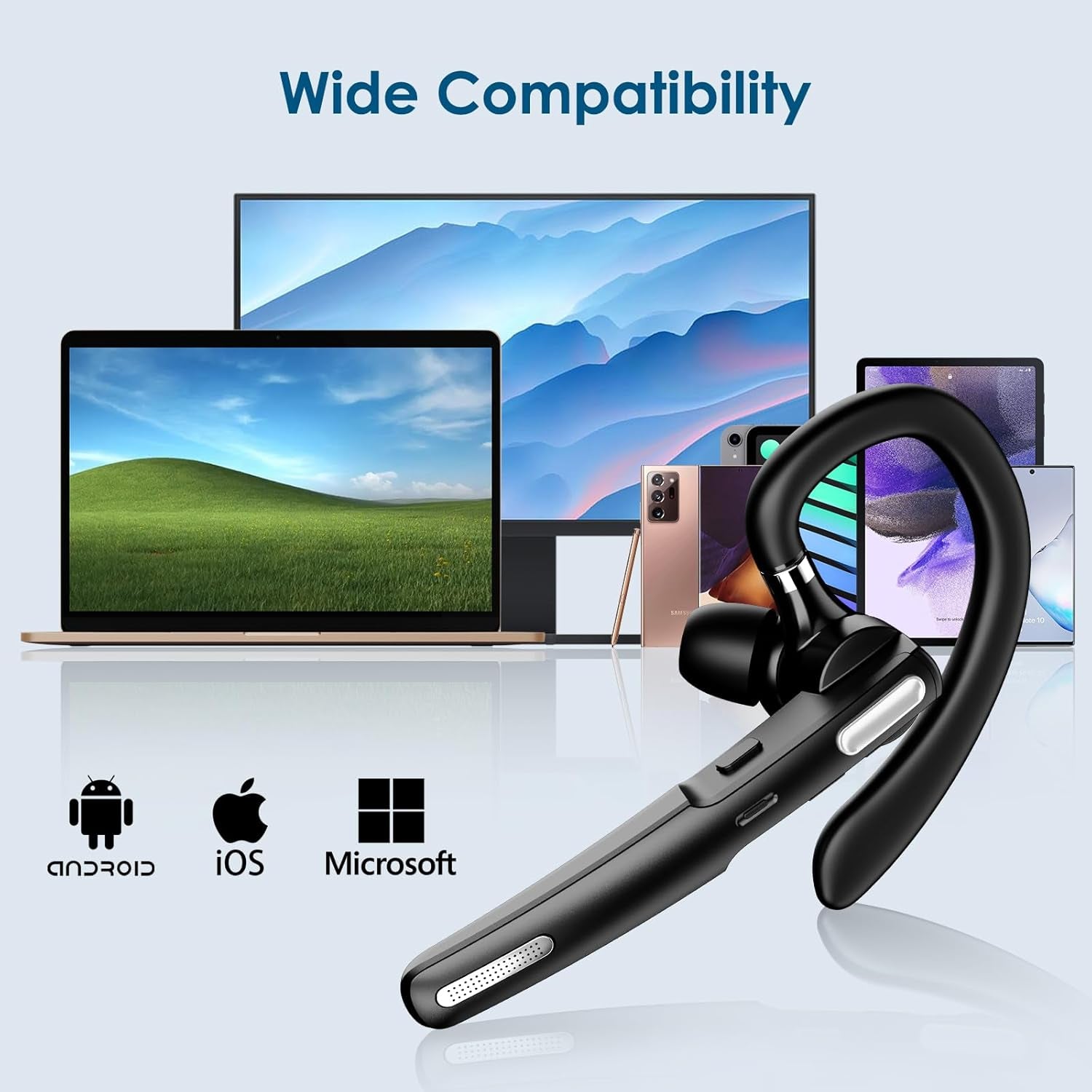 Bluetooth Headset, Wireless Bluetooth Earpiece V5.0 Hands-Free Earphones with Built-In Mic for Driving/Business/Office, Compatible with Iphone and Android (Black) TRUCK DRIVER