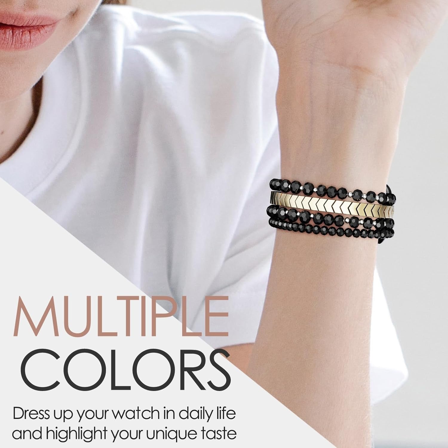 Beaded Bracelet Compatible with Apple Watch Band 42Mm/44Mm/45Mm Series 9/8/7/SE/6/5/4/3/2/1 Women Fashion Handmade Elastic Stretch Strap for Iwatch Bands Replacement