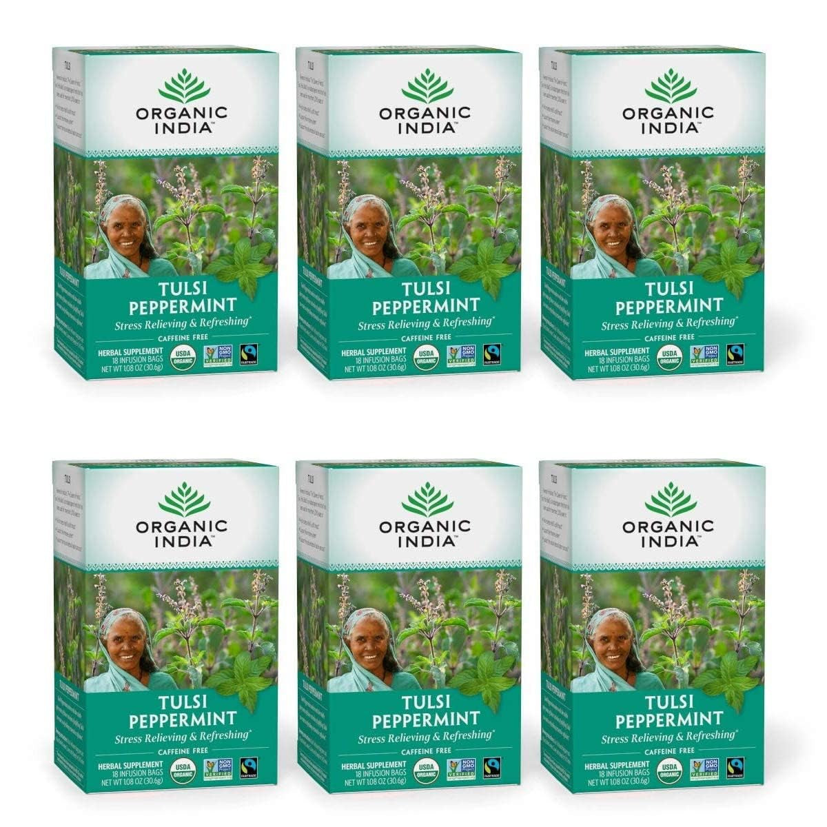 Tulsi Original Herbal Tea - Holy Basil and African Basil Calming and Stress Relief Tea, Immune Support, USDA Certified Organic, Non-Gmo, Caffeine-Free - 18 Infusion Bags, 6 Pack TLBH