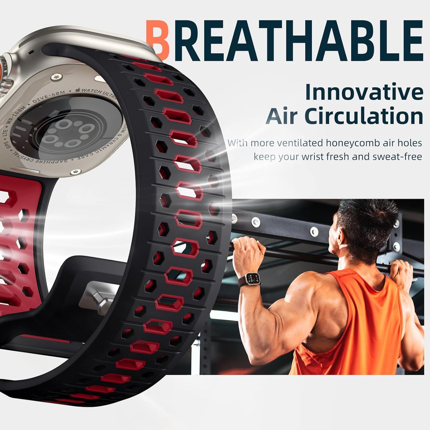 26MM Width Breathable Silicone Sport Band Compatible with 49Mm Apple Watch Ultra 2/1, 46Mm Series 10, 45Mm Series 9 8 7, 44Mm Series 6 5 4 SE 2/1, 42Mm Series 3 2 1