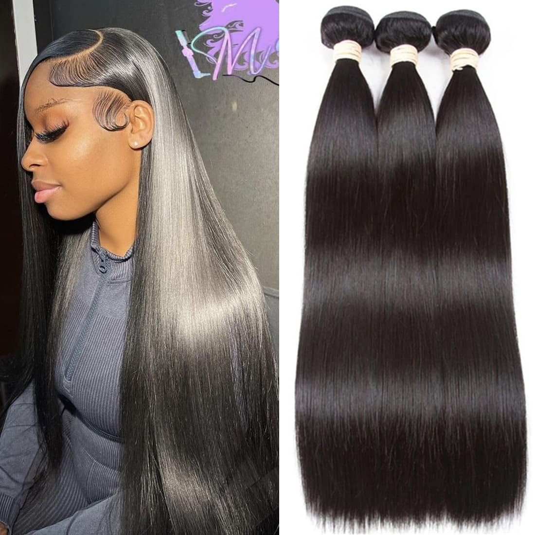 16/18/20Inch 3 Bundles Human Hair, 100% Human Hair Bundles, Straight Brazilian Human Hair Bundles, 100% Unprocessed Virgin Brazilian Human Hair Bundles, Natural Black Color Bundles Human Hair