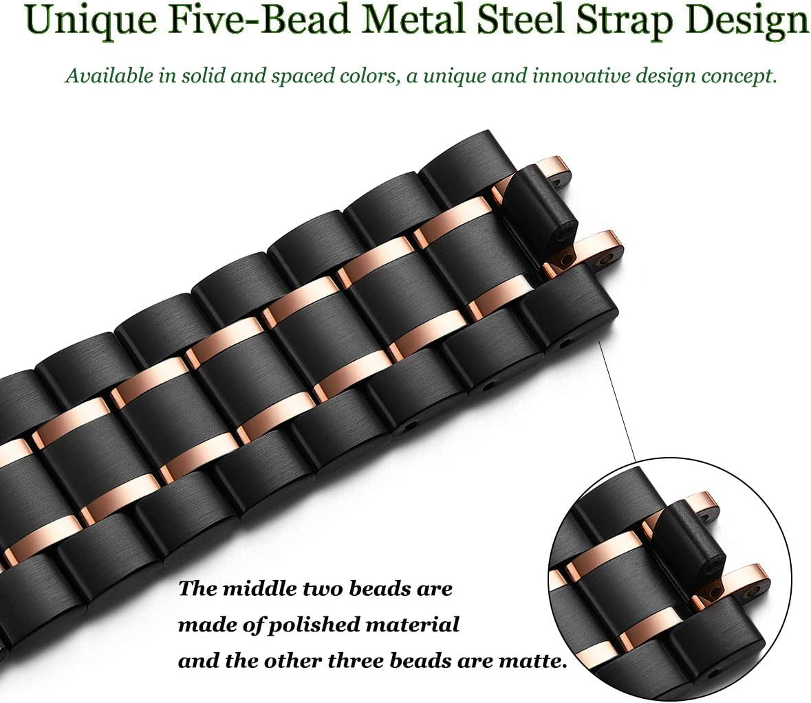 Compatible for Apple Watch Band 42Mm 44Mm 45Mm 49Mm, Stainless Steel Metal Adjustable Sport Business Wristband Bracelet Strap for Iwatch Series Ultra 8 7 6 SE 5 4 3 2 1 (Black/Rose Gold)