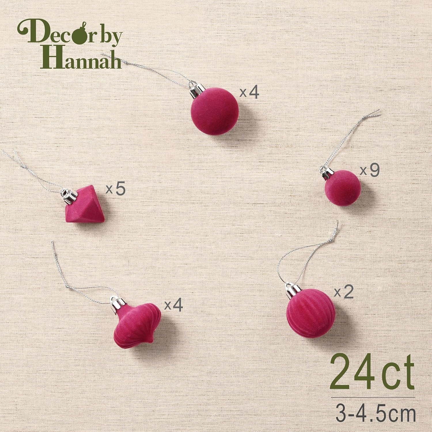 Mini Velvet Christmas Ornaments, 24Ct Hot Pink Small Velvet Ornaments for Christmas Tree, Shatterproof Flocked Christmas Tree Ornaments Decorations for Home, New Year, Valentines Day