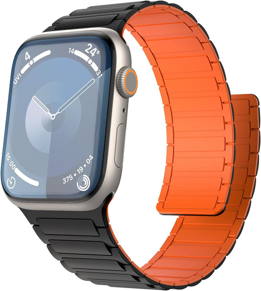 Magnetic Band Compatible with Apple Watch Series 10 9 8 7 6 5 4 3 2 1 SE, Strong Magnet Link Sporty Wristband Strap for Iwatch 38/40/41Mm, Silicone Replacement Straps for Men Women, Blackorange