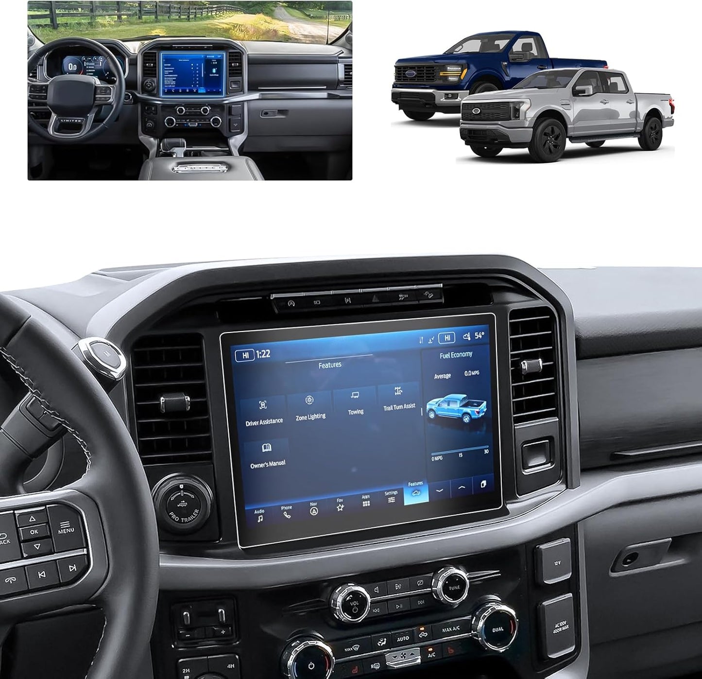 2024 F150 Lightning Screen Protector for 2022-2024 Ford F-150 Lightning Platinum/Lariat/Flash SYNC 4A 15.5In Electric Truck Accessories Tempered Glass Protective Film TRUCK DRIVER