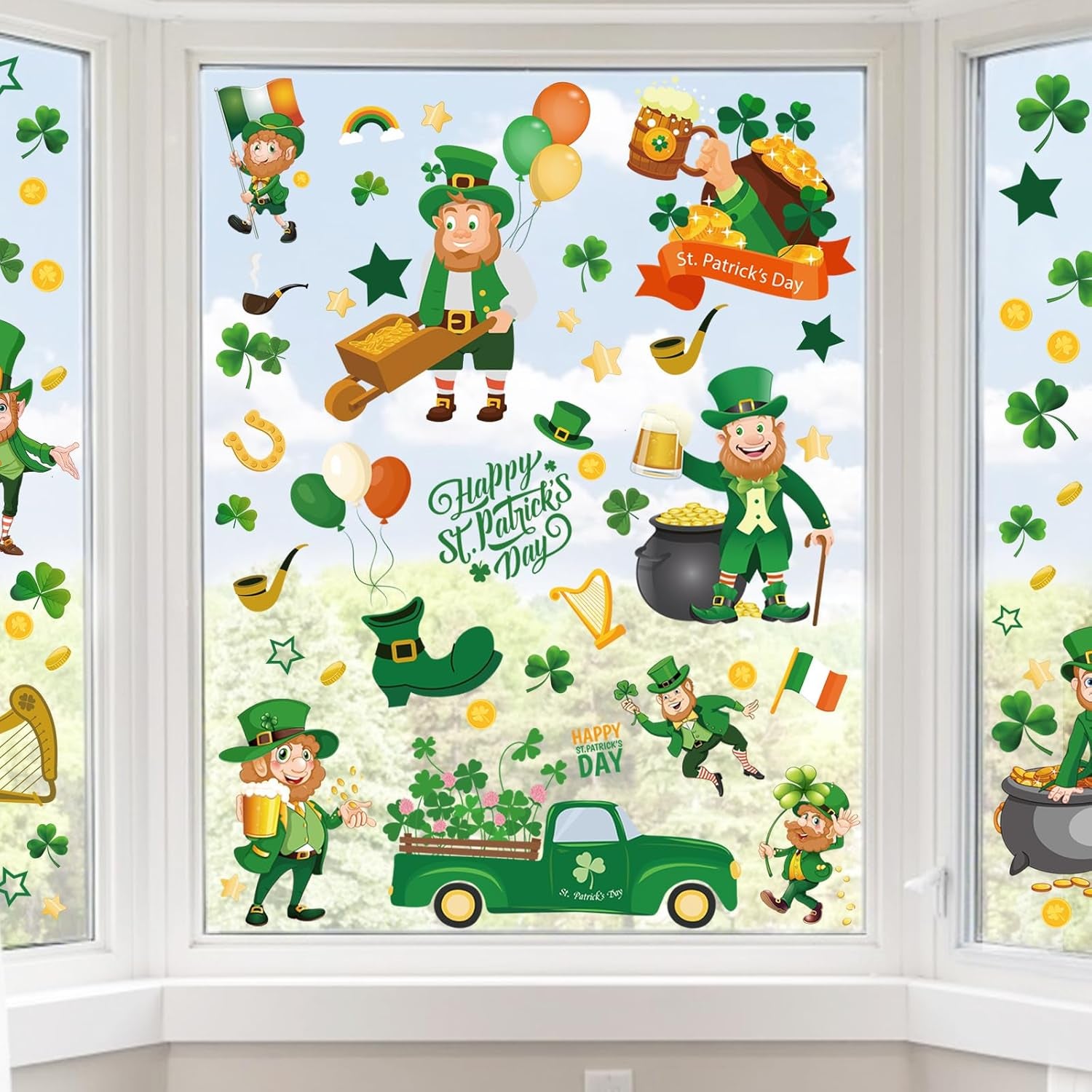 St Patricks Day Window Clings, 109 Pcs Shamrock Window Stickers for St Patricks Day Decorations