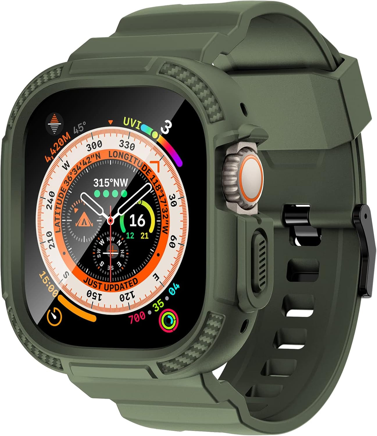 Compatible with Apple Watch Band 42Mm Series 10 with Case, Shockproof Rugged Band Strap for Iwatch Series 10 42Mm with Bumper Case Cover Men Women, Matte Black