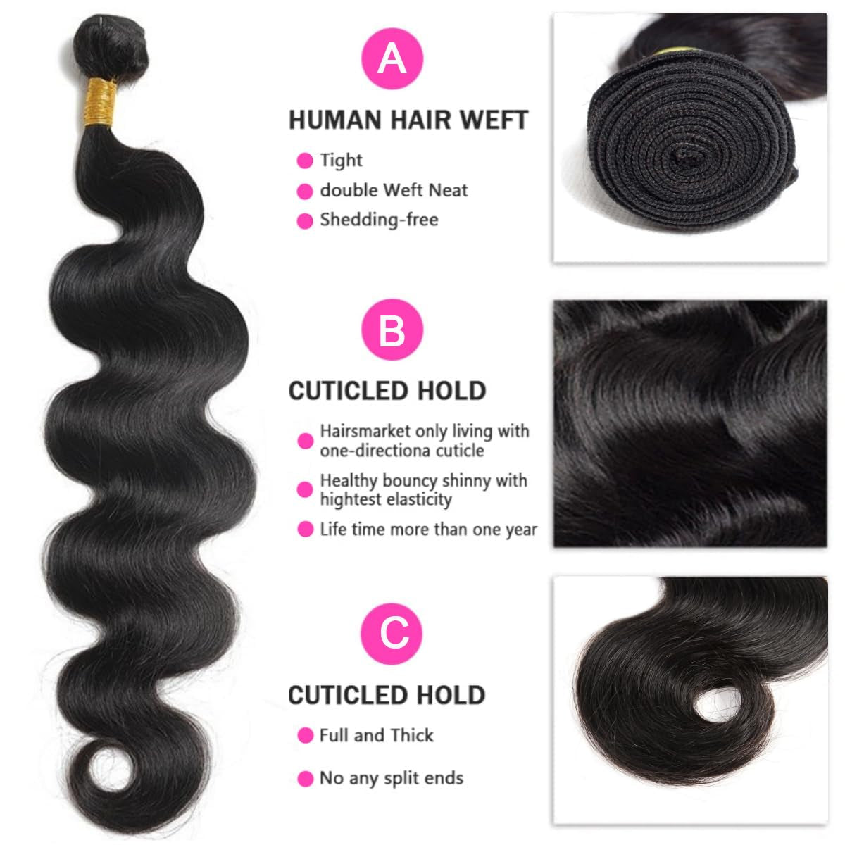 12A Human Hair Bundles Body Wave 24 Inch One Bundle 100% Unprocessed Brazilian Virgin Hair Bundles Double Weft Weave Body Wave Bundles Human Hair Natural Black Color