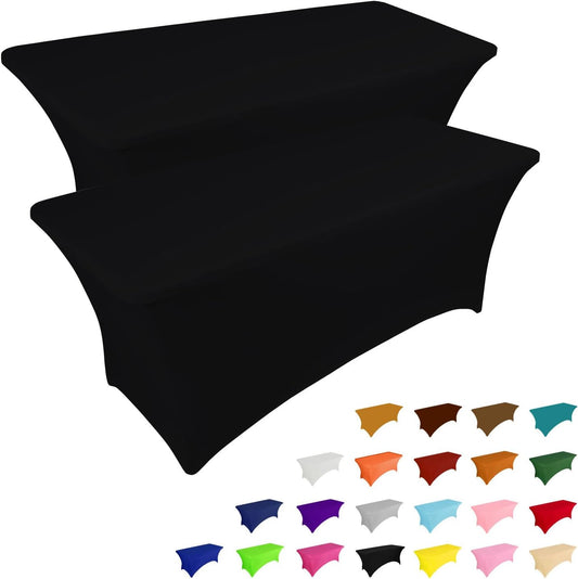 2 Pack 6FT Table Cloth for Rectangular Fitted Events Stretch Black Table Covers Washable Table Cover Spandex Tablecloth Table Protector for Party, Wedding, Cocktail, Banquet, Festival