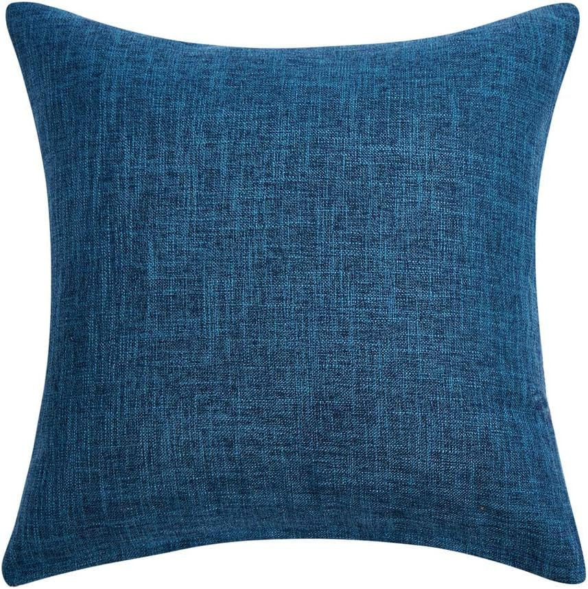 Set of 2 Dark Blue Pillow Covers Rustic Linen Decorative Square Throw Pillow Covers 18X18 Inch for Sofa Couch Decoration
