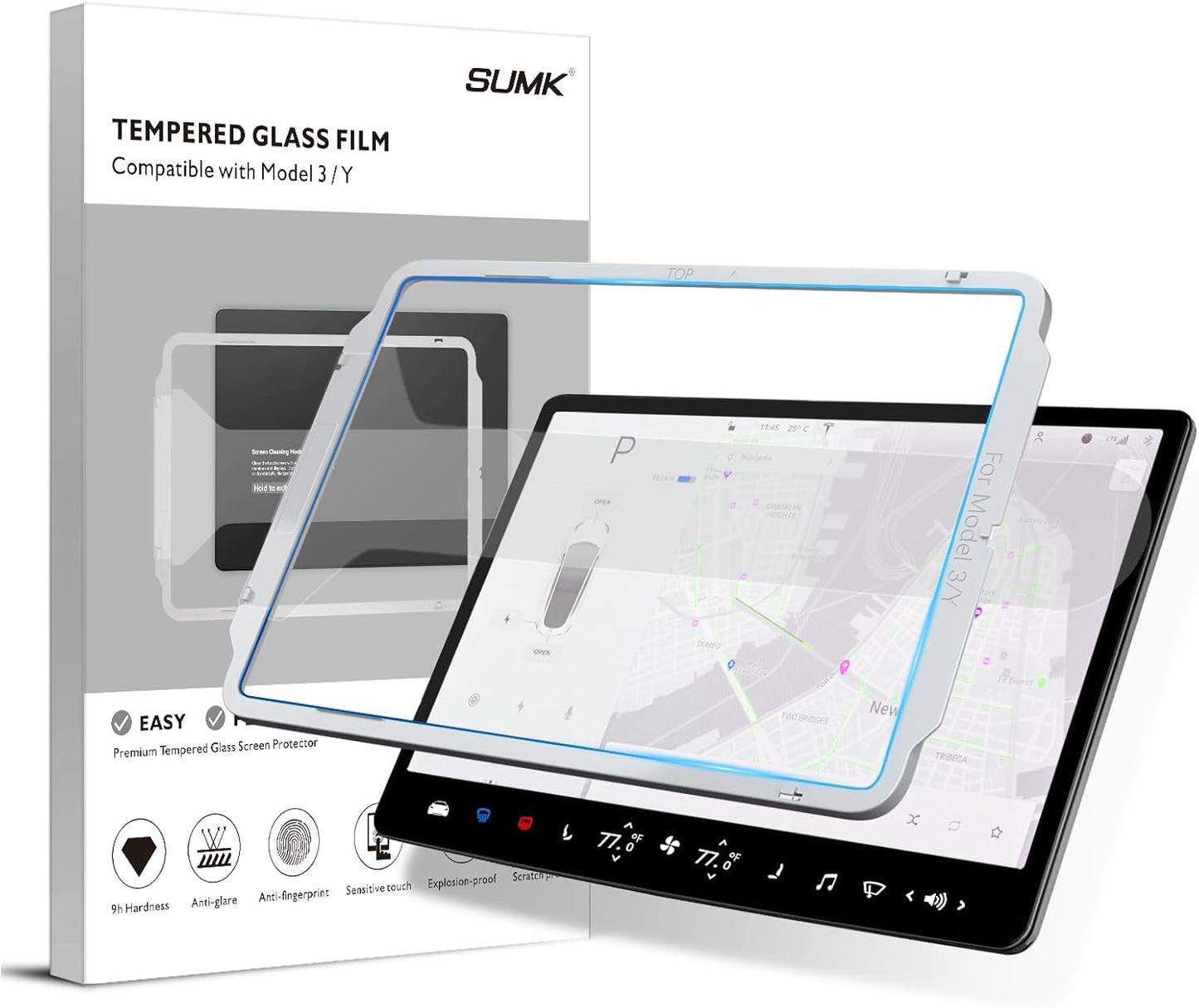 For Tesla Model Y Screen Protector Accessories 2024, 15 Inches Glossy Tempered Glass Touch Screen Protector for Tesla Model Y (2024-2020) / Model 3 (2023-2017) Anti-Scratch & Anti-Fingerprint