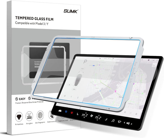 For Tesla Model Y Screen Protector Accessories 2024, 15 Inches Glossy Tempered Glass Touch Screen Protector for Tesla Model Y (2024-2020) / Model 3 (2023-2017) Anti-Scratch & Anti-Fingerprint