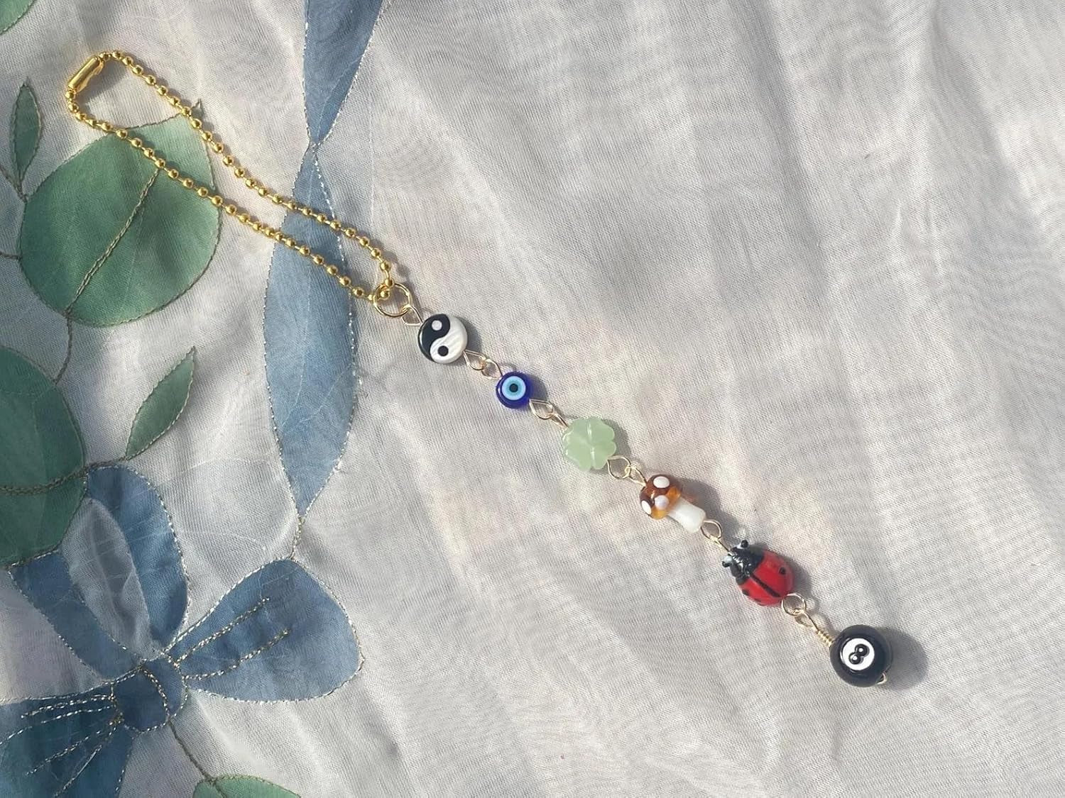 Evil Eye Car Hanging Ornament,Good Lucky Days Car Charm,8 Ball Mushroom Four-Leaf Clover Pendant for Car Rear View Mirror,Cute Boho Evil Eye Ladybug Yin Yang Symbol Car Decor Accessories