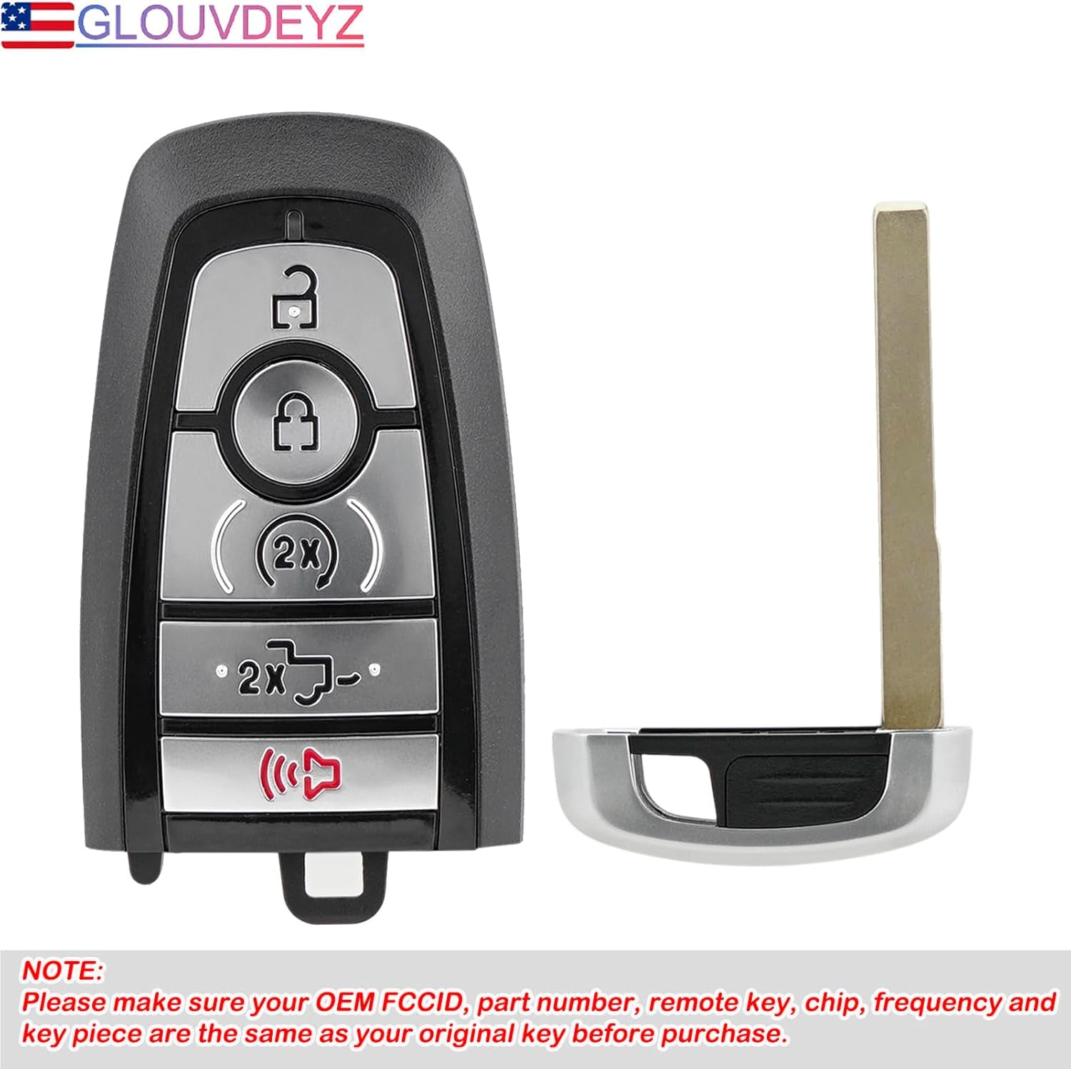 5 Button Car Key Fob Fits for Ford for 2017-2020 F-Series/F-150/ F-150 Raptor/ F-250/F-350/ F-450/2017 - 2020 F-550 Remote Control Car Key FCCID M3N-A2C93142600 with Keyring and Screwdriver