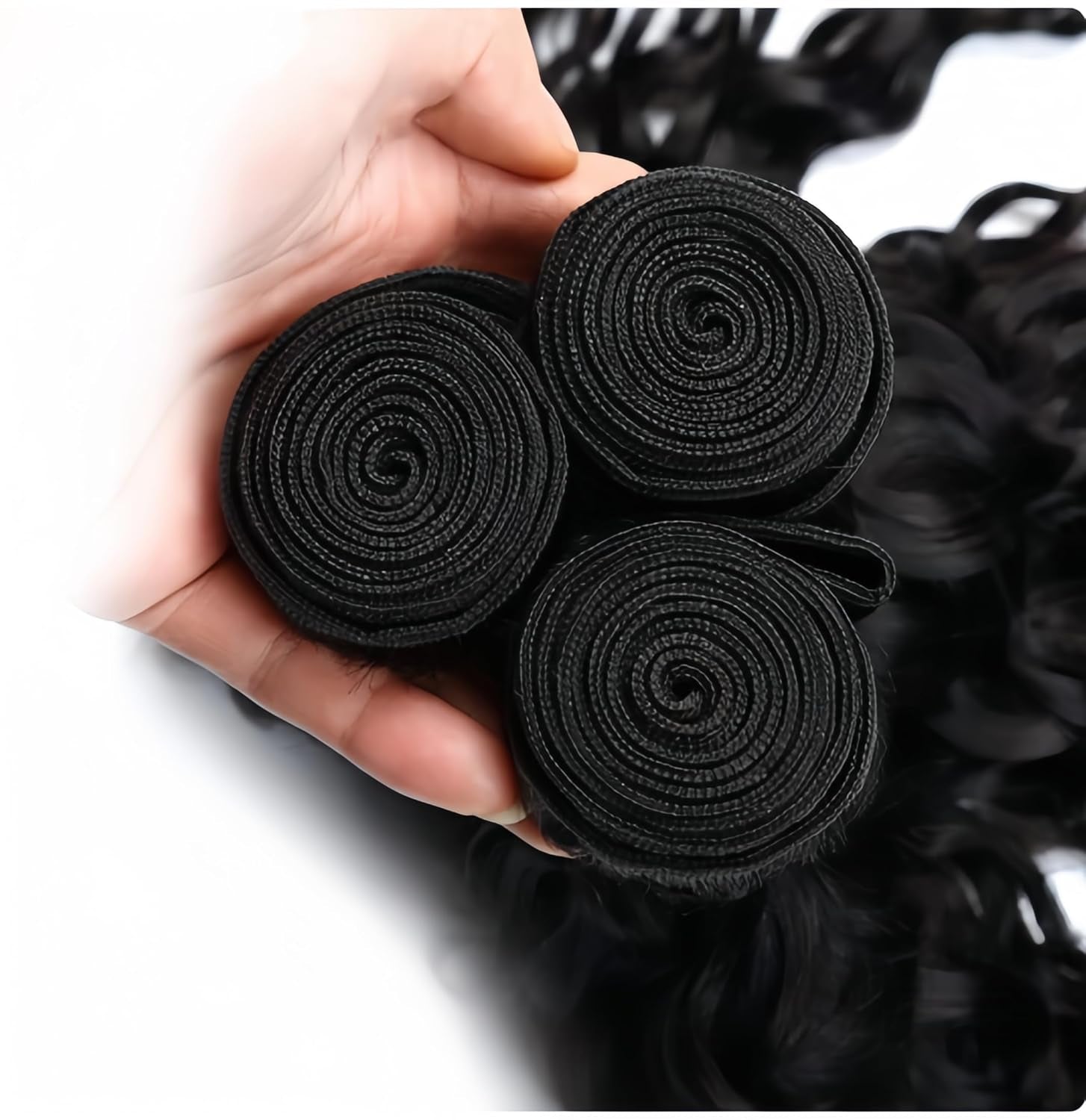 Water Wave Bundles 10A Brazilian Deep Wave Human Hair Bundles (16 18 20 Inch) 100% Unprocessed Human Hair 3 Bundles Water Wave Hair Extensions Curly Double Weft Natural Color for Black Women