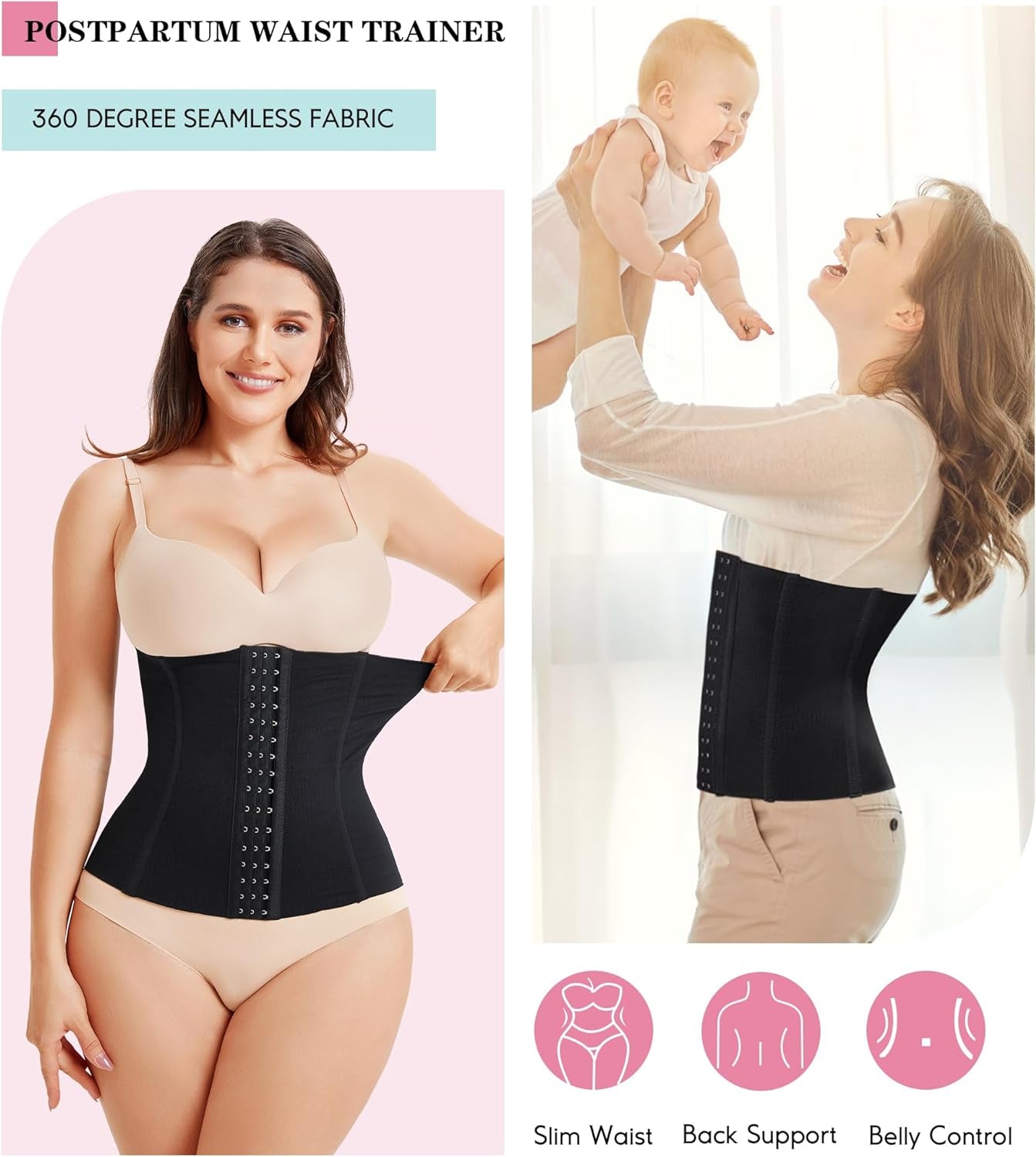 Waist Trainer Corset Shapewear Tummy Control Body Shaper Waist Cincher for Women Postpartum Belly Band Wrap