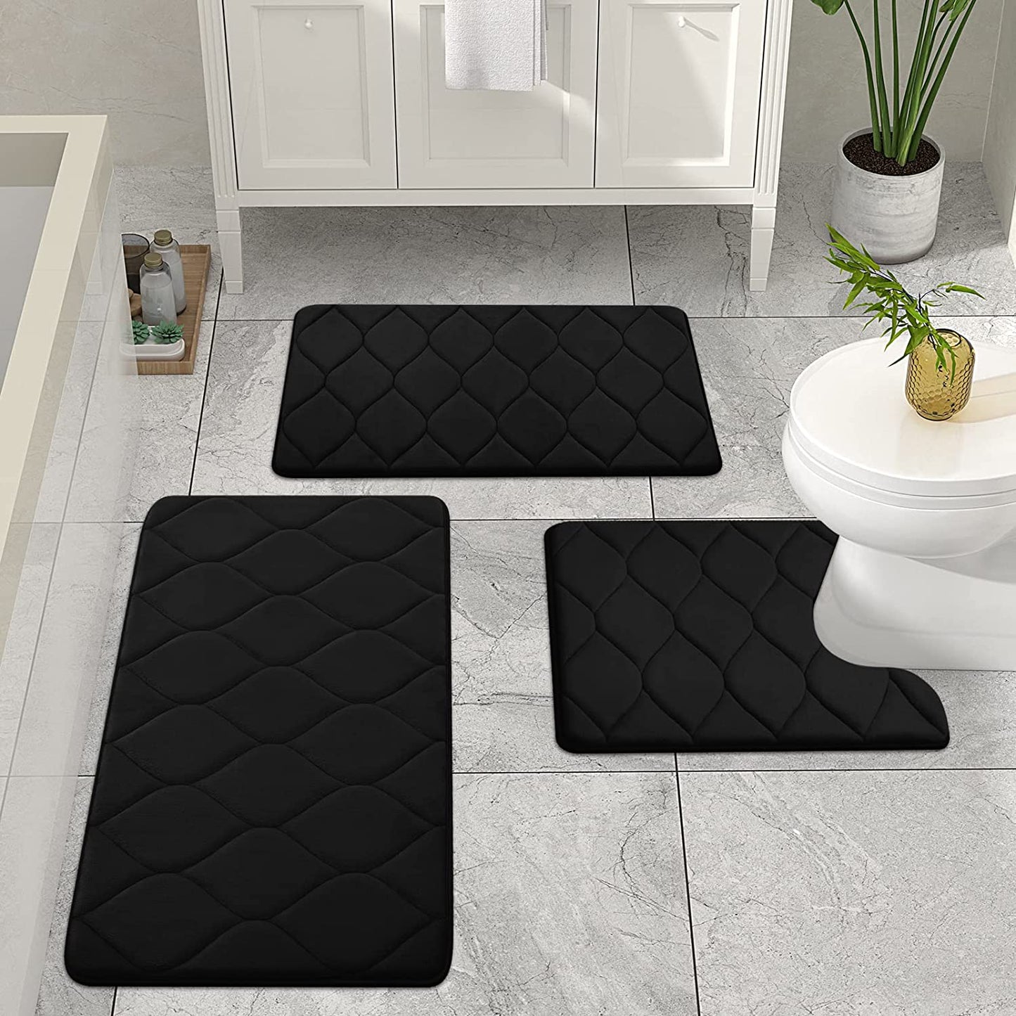 Memory Foam Bathroom Rugs, Ultra Soft & Non-Slip Bath Mat, Water Absorbent and Machine Washable Bath Carpet Rug for Shower Bathroom Floor Rugs, 30''X20'', Black