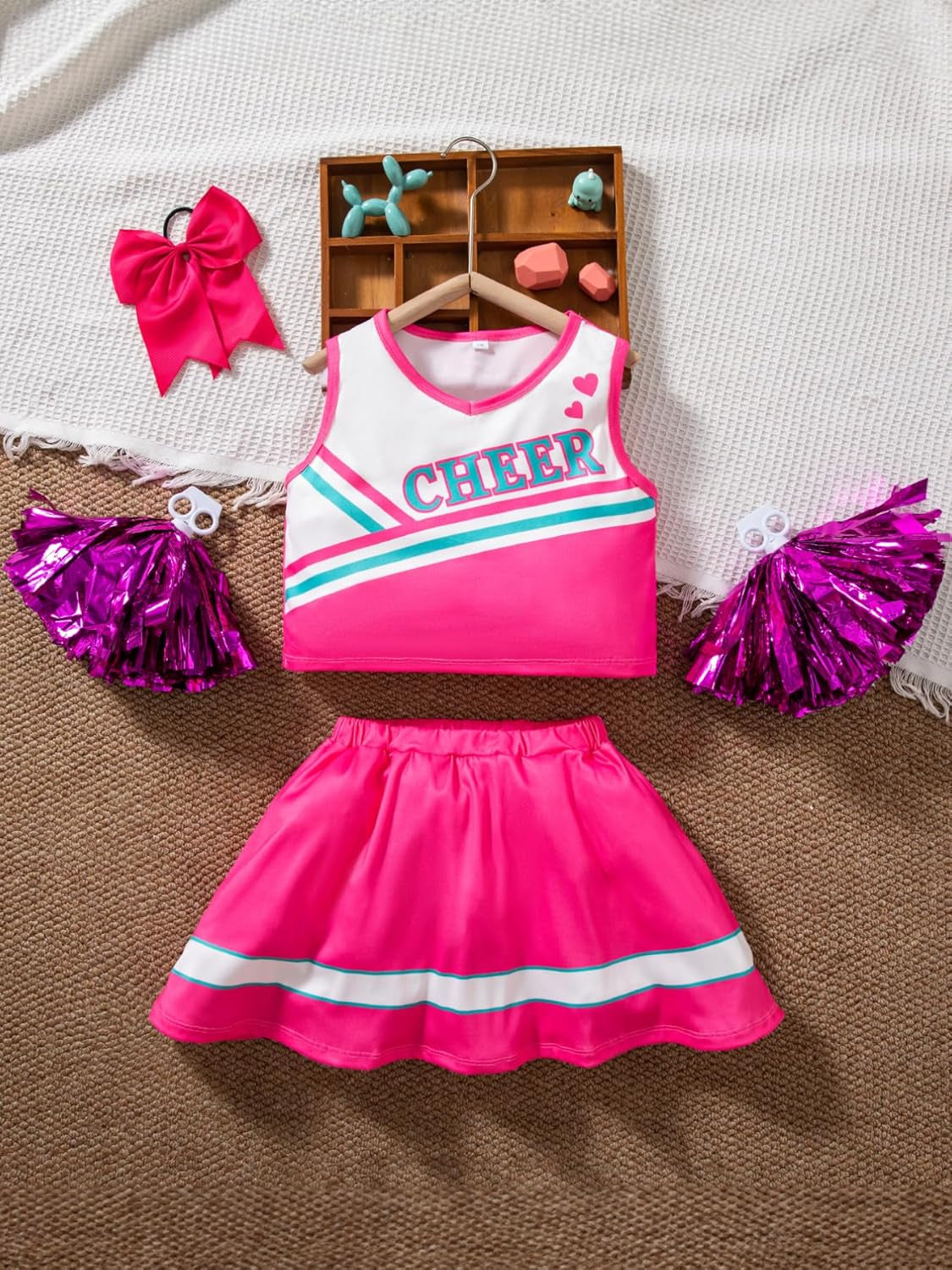 Girls Pink Cheerleader Costumes Kids Cheerleader Costumes Halloween Dress up Role Play Birthday Gift
