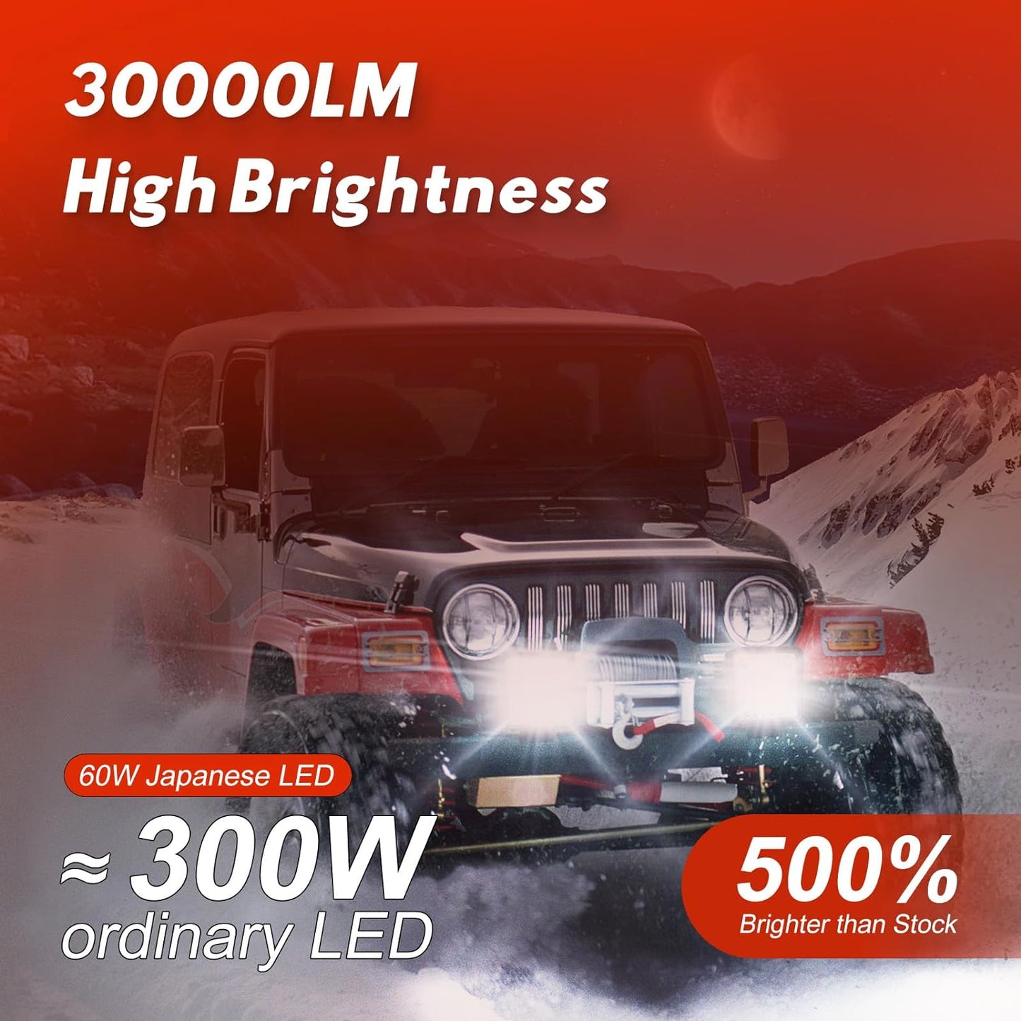 LED Light Pods Bar 4 Inch 30000LM 60W Square Spot Flood Amber White Driving Offroad Fog Work Backup Bumper for Truck Jeep ATV UTV SUV Tractor Motorcycle 4X4 Cart Trailer Boat Waterproof 2PCS