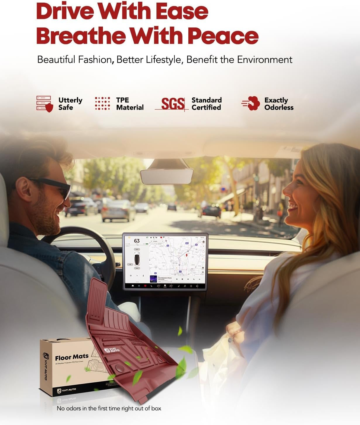 Floor Mats Compatible with Tesla Model 3 2021-2023, All Weather TPE Front Rear Cargo Liner, Rear Storage Mats, Model 3 Accessories, Red, Set of 6