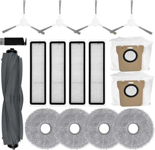 16 PCS Replacement Parts Compatible for Dreame L10S Ultra / L10 Ultra, for Xiaomi X20+ Accessory Kit, 1 Main Roller Brush, 4 Filters, 4 Mop Pads, 2 Dust Bags, 4 Side Brushes, 1 Cleaning Tool
