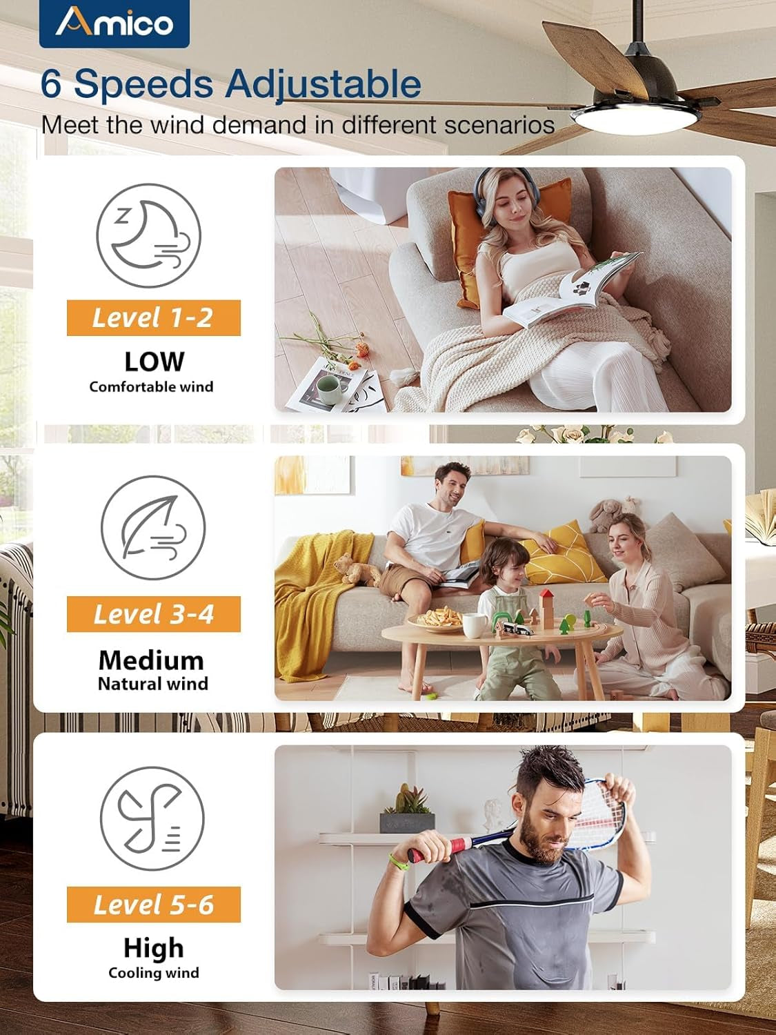 Ceiling Fans with Lights, 52 Inch Smart Ceiling Fan with Remote/App/Alexa Control, Reversible DC Motor, 5 Blades, 6 Speeds, 3CCT, Dimmable, Noiseless, Wifi Ceiling Fan for Bedroom, Farmhouse