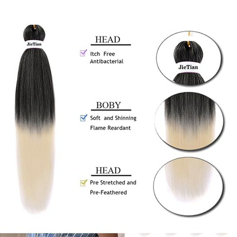 Pre Stretched Braiding Hair Ombre 22 Inch 8 Packs Synthetic Crochet Braids Hot Water Setting Professional Soft Yaki Texture Synthetic Hair Extensions(22 Inch 1B/613)