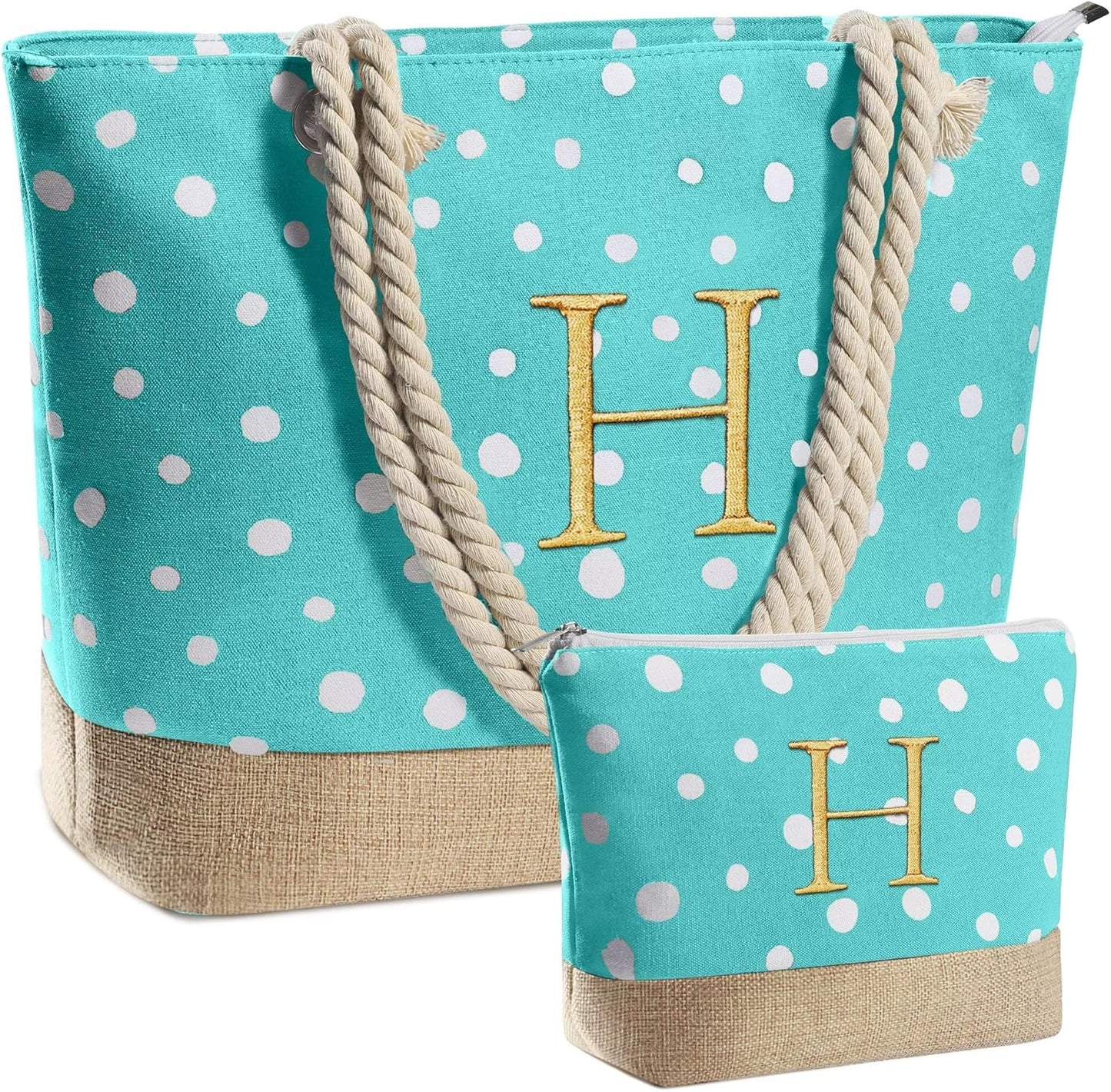 Gifts for Women - Personalized Birthday Gifts for Mom Friend, Travel Gifts Beach Tote Bag & Makeup Bag