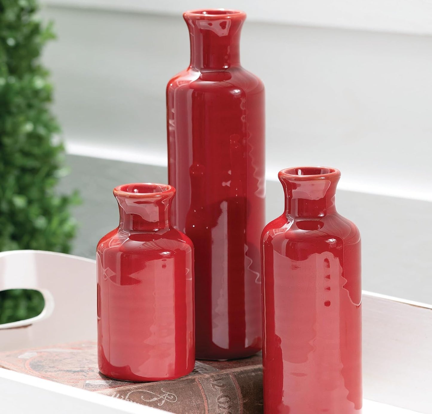Vase Set, Farmhouse Decor, Aesthetic Room Decor, Boho Decor, Vases for Your Kitchen, Bedroom, Office, Living Room & Bathroom, Shelf Decor, Centerpiece Table Decorations, Red Vases (CM2407)