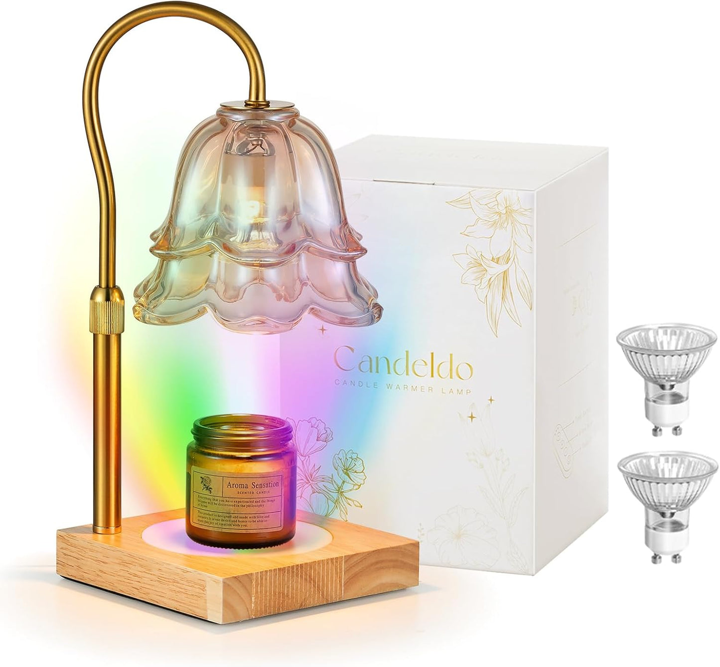 Candle Warmer Lamp with Timer: Flower Gold Candle Lamps Height Adjustable Home Bedroom Decor House Warming Christmas Gift Mothers Day Mom Gift for Women