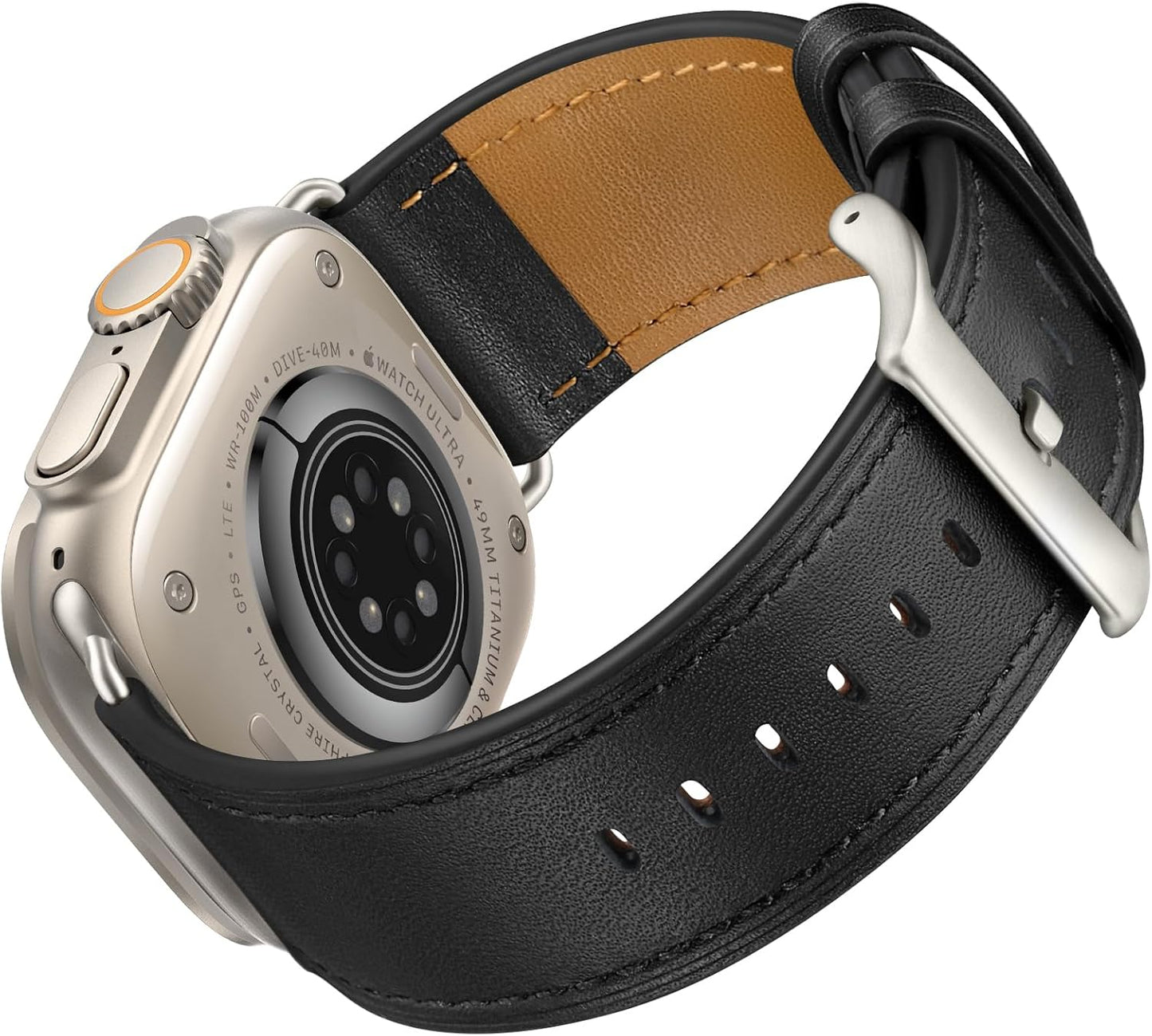 Compatible with Apple Watch Band 42Mm(Series 10) 41Mm 40Mm 38Mm, Genuine Leather Band Replacement Strap Compatible with Apple Watch (Black+Black/Titanium)
