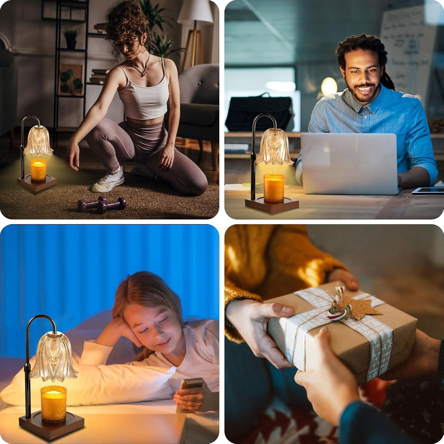 Candle Warmer Lamp, Dimmable Candle Lamp Warmer, Adjustable Height, Timer, Bedroom Living Room Home Decor Wax Melt Warmer for Scented Wax with 2 Bulbs, Black