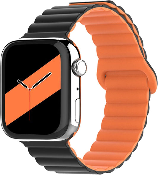 Silicone Magnetic Clasp Sports Band Compatible with Watch Band 38Mm 40Mm 41Mm for Women Men Replacement Strap for Watch SE Series 8 7 6 5 4 3 - Black & Orange