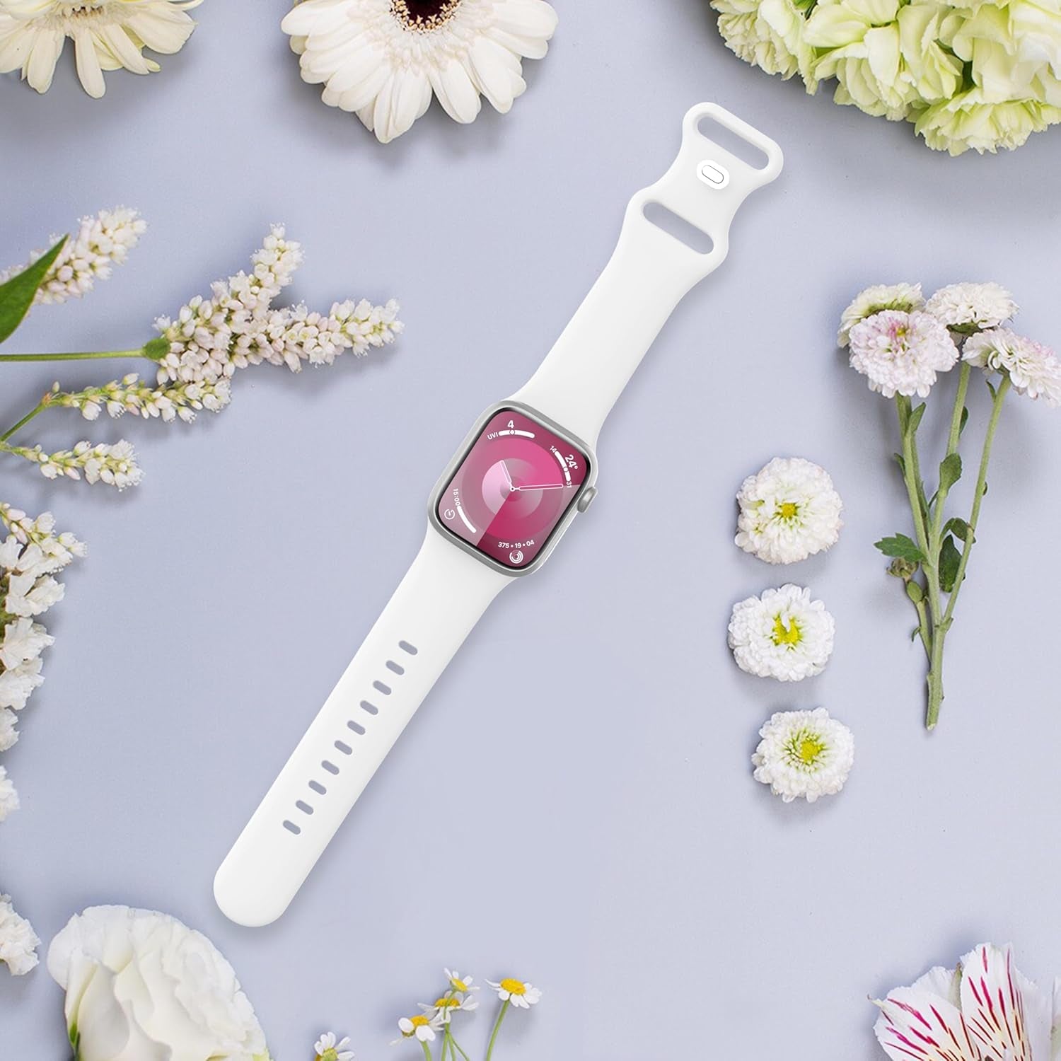 Sport Bands Compatible with Apple Watch Band 40Mm,41Mm 38Mm 42Mm 44Mm 45Mm 49Mm Women Men,Soft Silicone Strap for Iwatch Series Ultra 9 8 7 6 5 4 3 2 1 SE White