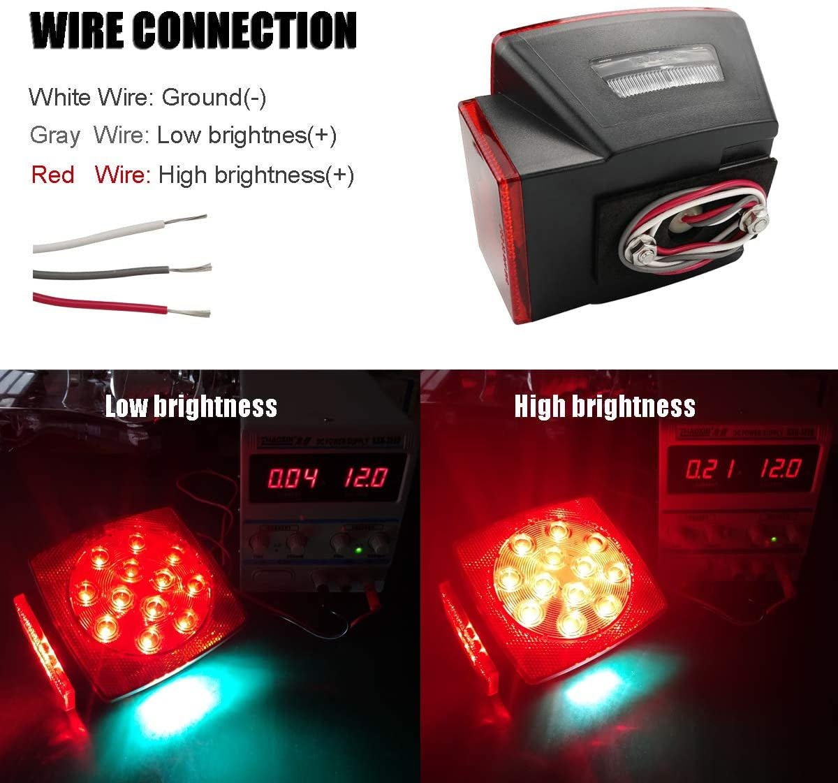 IP68 Waterproof Square LED Trailer Lights Kit - Utility Trailer Accessories with Brake Stop Tail Running License Plate Light for 12V Camper Truck Boat Snowmobile Marine under 80", DOT