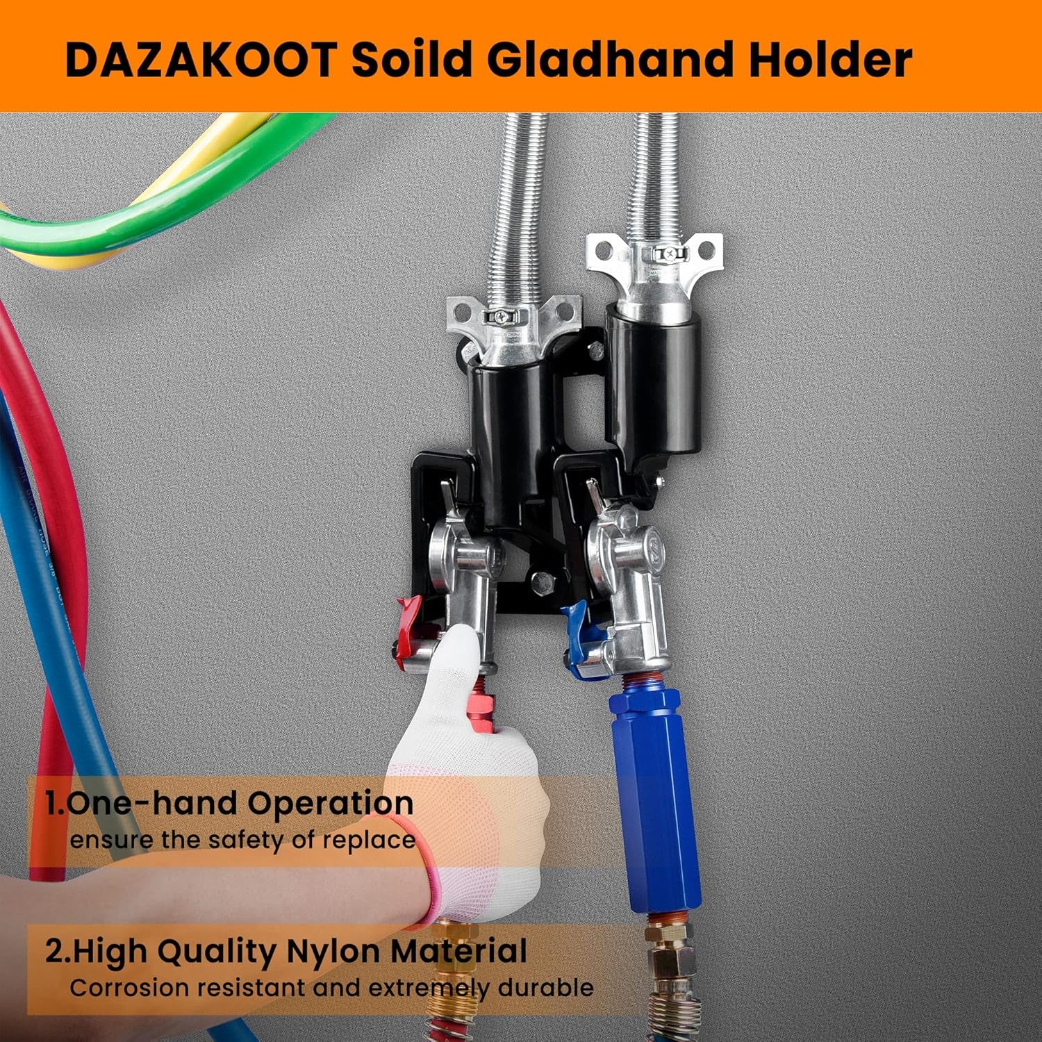 Glad Hand Holder,  2 Plugs and 2 Gladhand Holder for Semi Truck, Air Brake Coiled and Electric Power Cable Organizer Bracket - Black TRUCK DRIVER