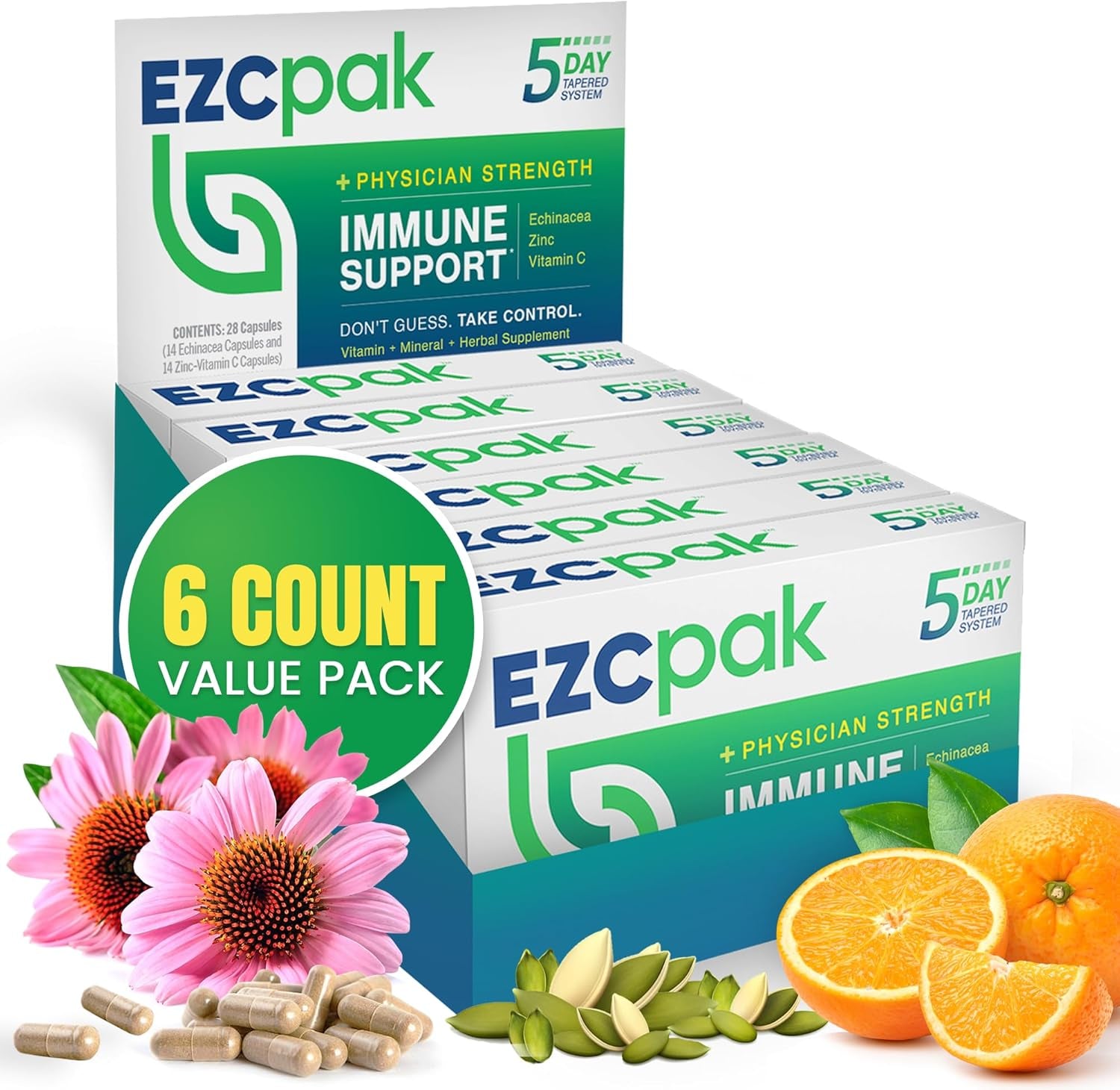 5-Day Tapered Immune Support Booster - Vitamin Immune Support Supplement, Echinacea, Zinc Vitamin C, Vitamins for Immune System Support, Immune Boosters for Adults - Immune Support Vitamins TLBH