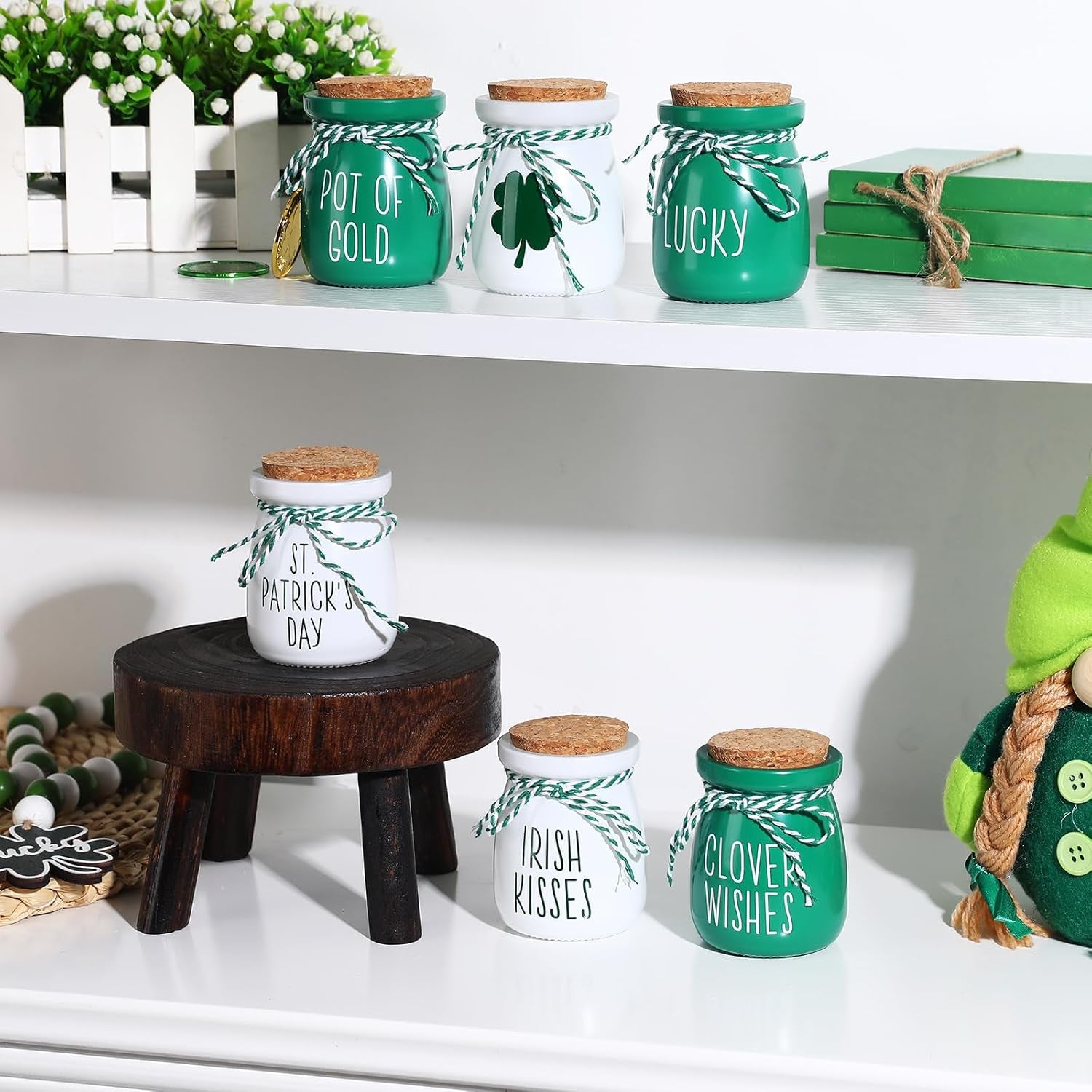 St Patricks Day Decorations - 6PCS St.Patrick'S Day Mini Jars -Farmhouse St Patricks Day Decor for Home Kitchen Table Fireplace Mantel Decor ﻿