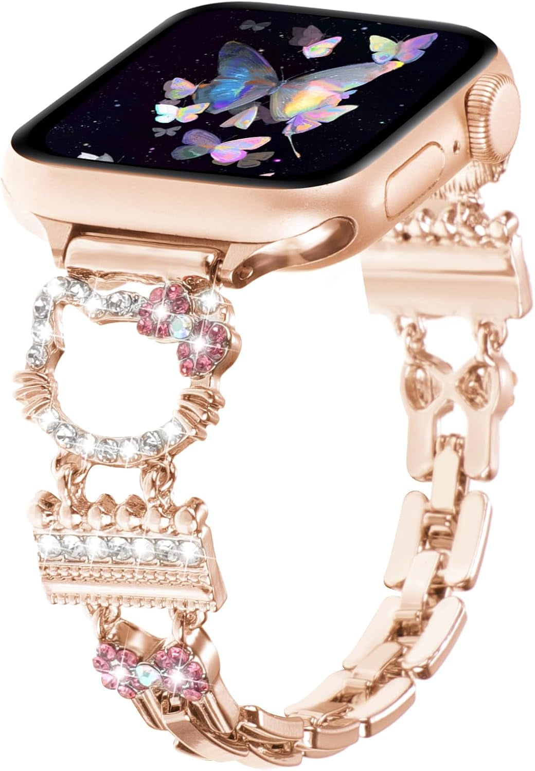 Bling Bracelet Band Compatible with Apple Watch Bands for Women 46Mm 40Mm 41Mm 38Mm 44Mm 45Mm 42Mm 49Mm, Cute Cartoon Dressy Jewelry Charm Metal Strap for Iwatch Ultra 2 Series 10/9/8/7/6/5/4/3/2/1/SE
