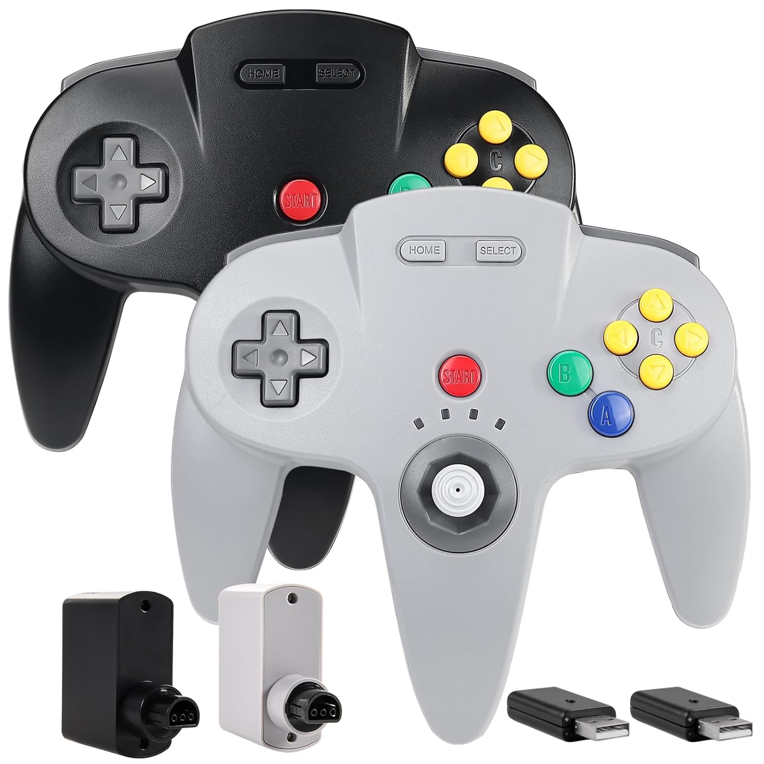 2.4 Ghz Wireless N64 Switch Online Controller, USB Receiver & N64 Receiver, Compatible with Windows PC Ios Mac Raspberry Pi, N64 / Switch Online/Nso - (Rechargeable) (Plug and Play) (2 Pack)