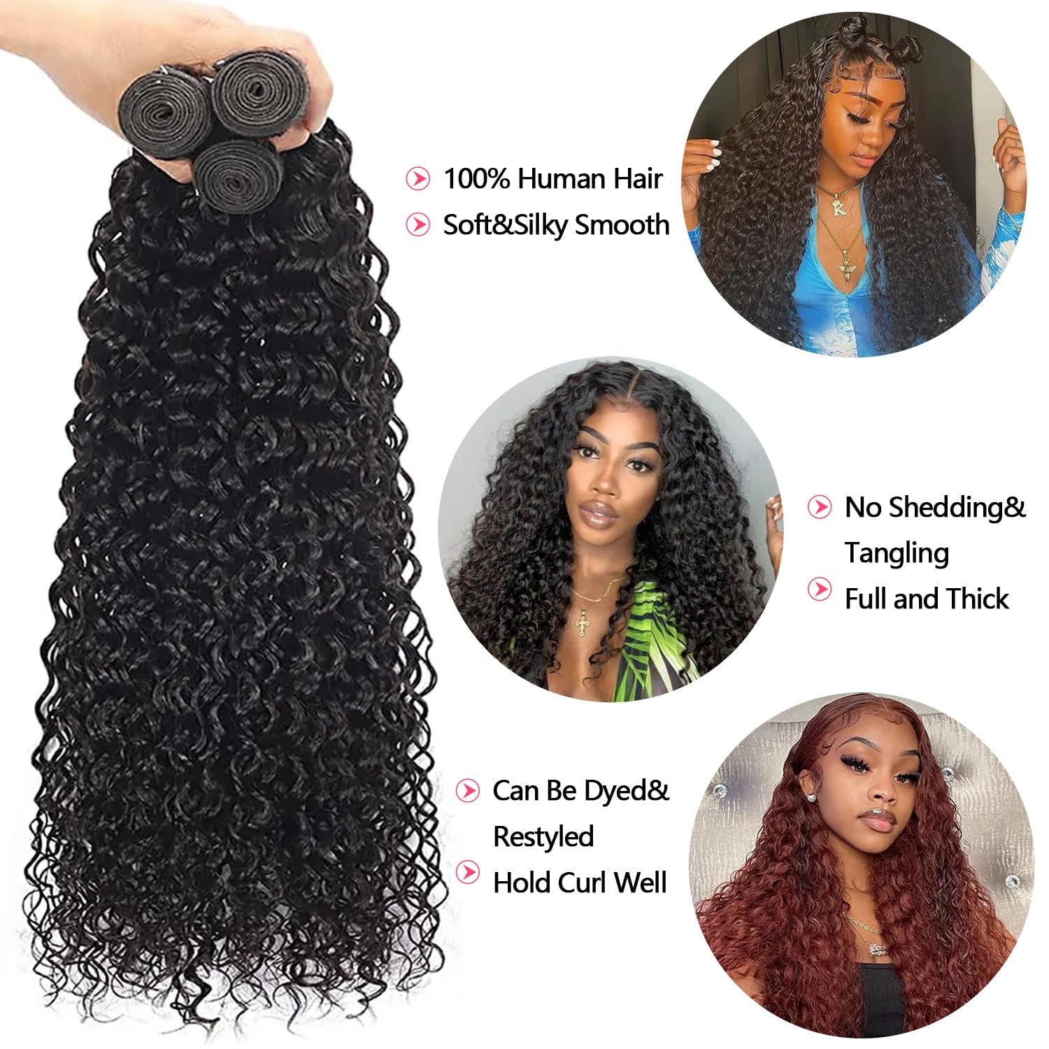 Curly Bundles Human Hair 22 24 26 Inch 100% Brazilian Kinky Curly Human Hair Bundles 12A Unprocessed Virgin Curly Weave Bundles Human Hair 3 Bundles Deals Natural Black