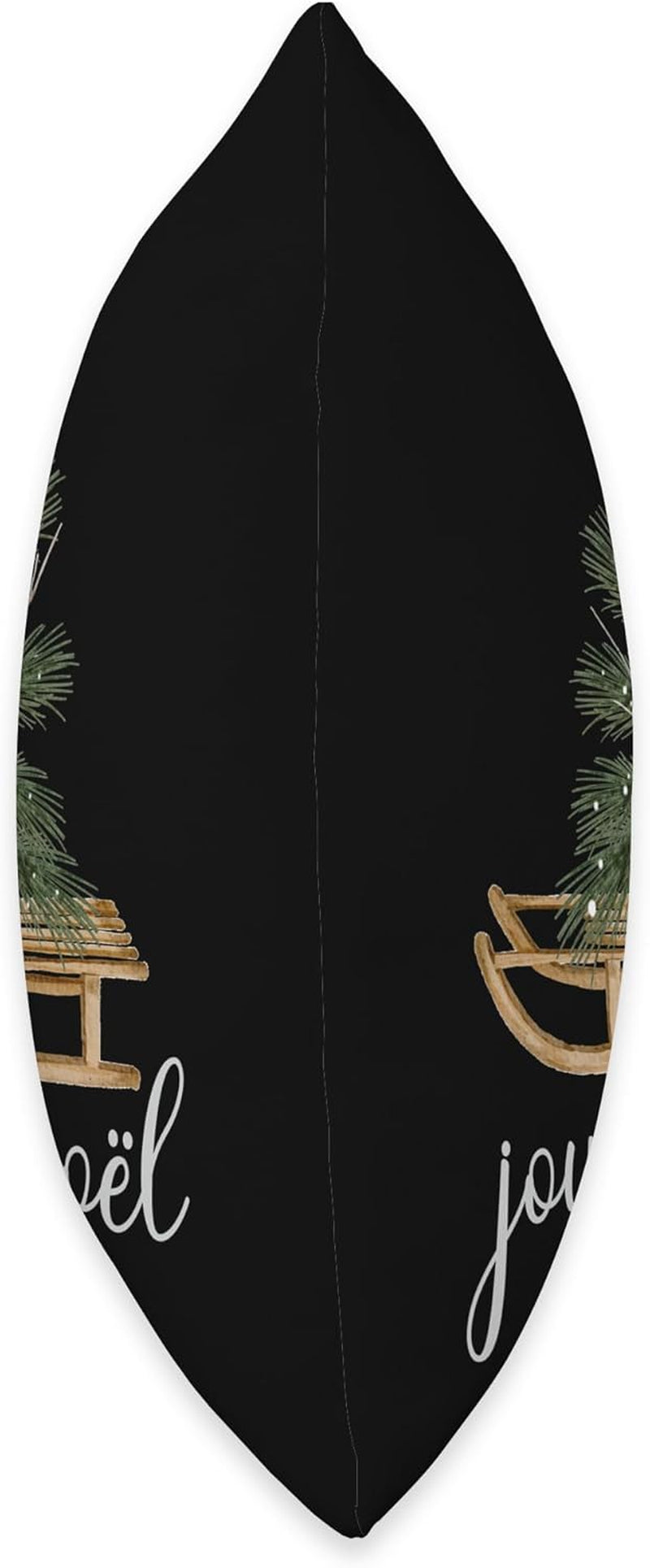 Joyeux Noel French Merry Christmas Tree Sled Vintage White Throw Pillow