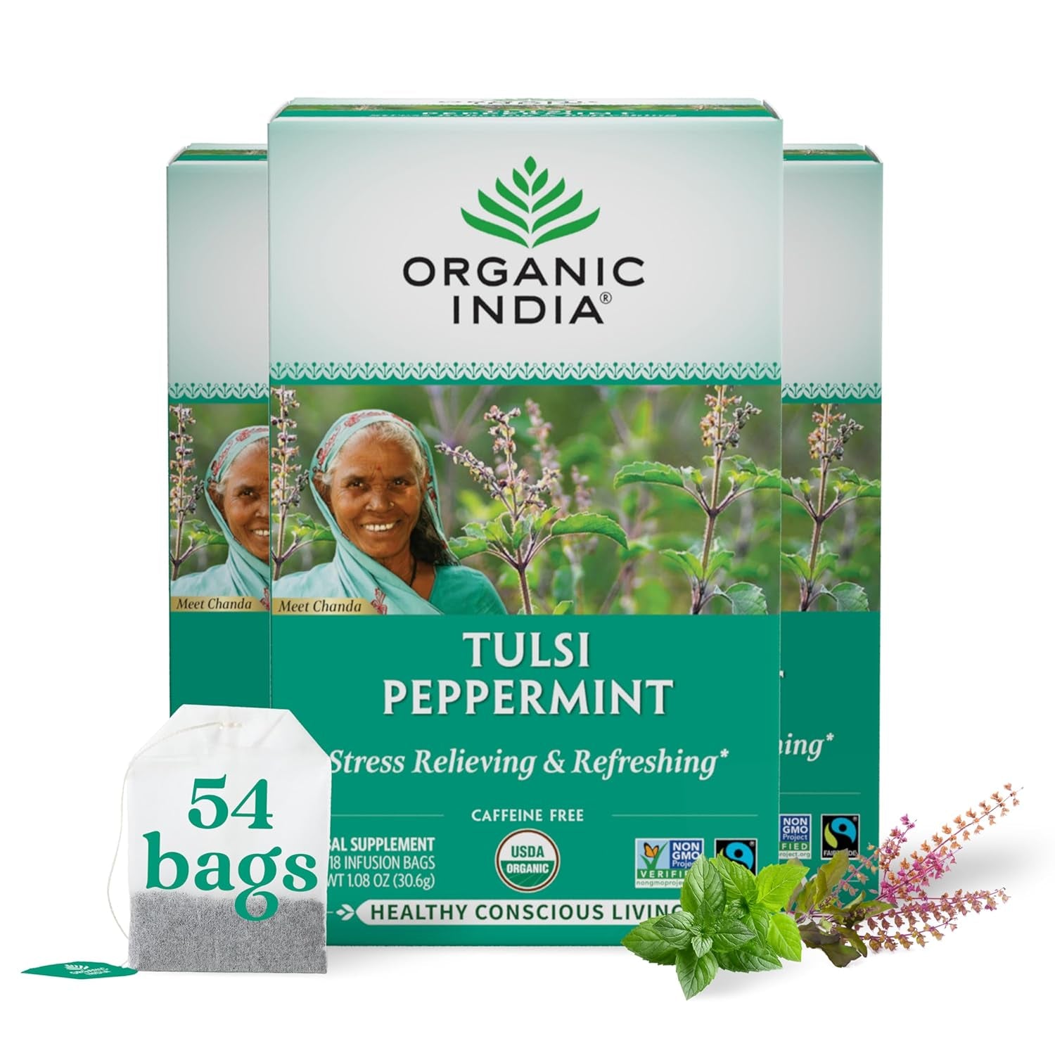 Calming Tulsi Ashwagandha Herbal Tea - Holy Basil Tea with Ashwagandha Root, Supports Restful Sleep - Adaptogen, Vegan, USDA Certified Organic, Non-Gmo - 18 Infusion Bags, 3 Pack TLBH