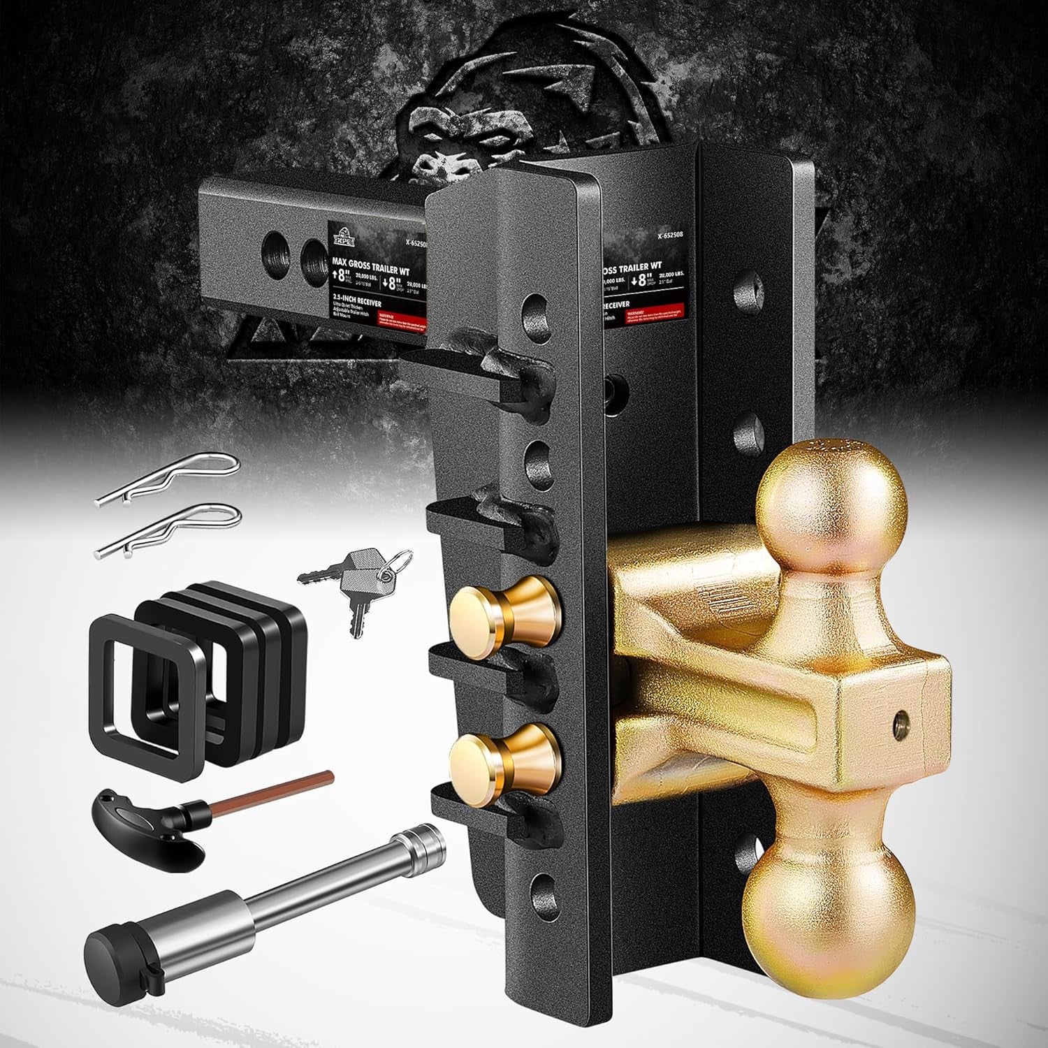 Adjustable Trailer Hitch Fits 2.5-Inch Receiver,6-Inch Drop/Rise,2"&2-5/16" Ball Hitches with 28,000 LBS GTW for Heavy Duty Truck,Solid Ball Mount,Blk,652506-1 TRUCK DRIVER